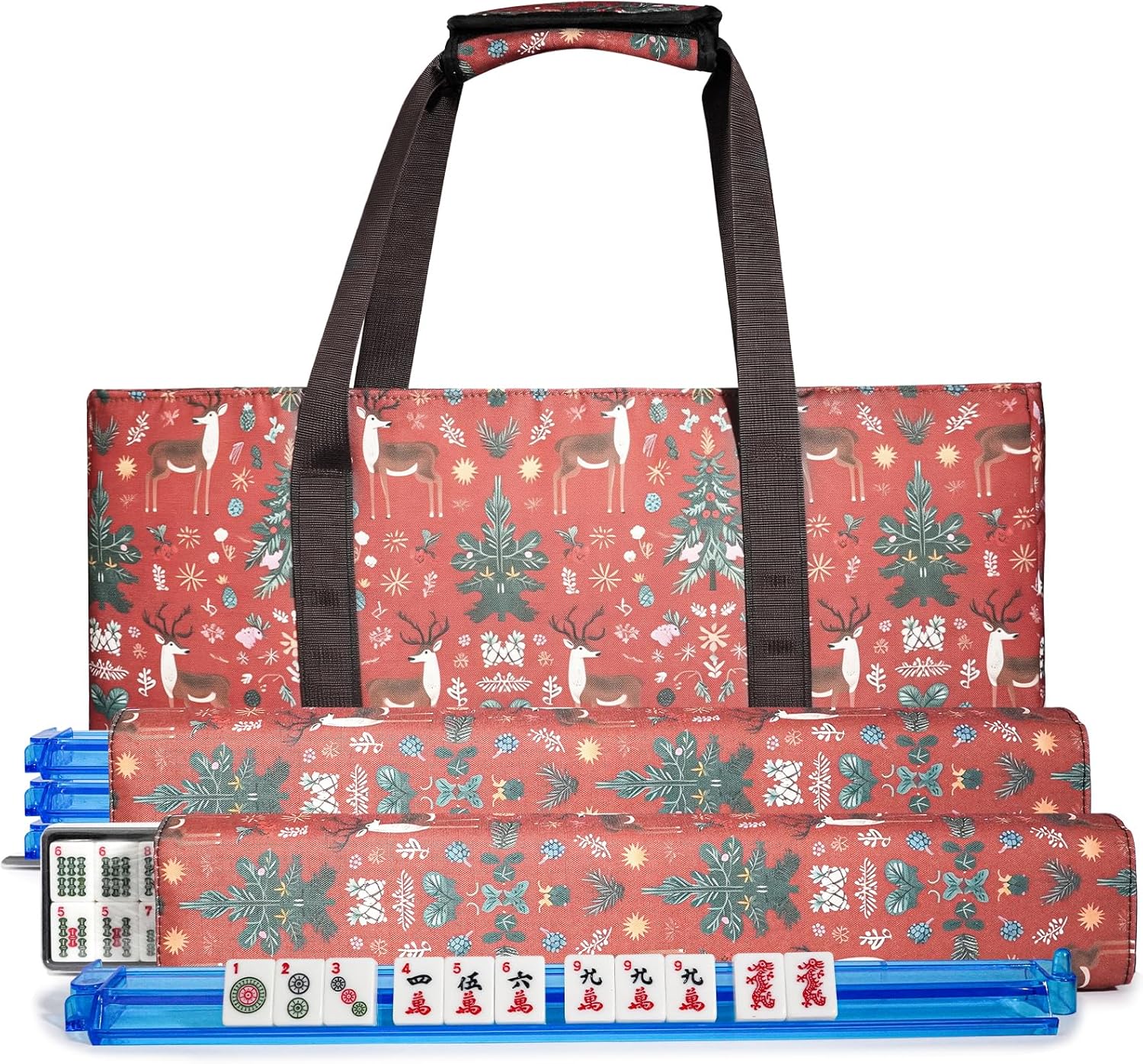 EMTK Mahjong Set with 166 Tiles, Complete Portable Kit Includes Purple Velvet Case, Dice, Wind Indicators, Racks & Pushers – for American Style Play, Family Game， Travel, Gift for Adults & Seniors