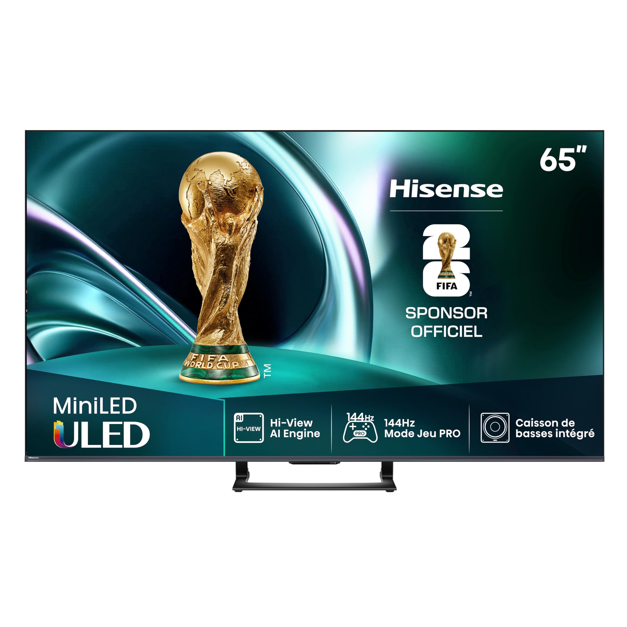 Hisense 65U7Q Fernseher 65 Zoll, 4K Mini LED ULED, Smart TV, Hi-View AI Engine, 144Hz Game Mode Pro, FreeSync Premium, Built in Subwoofer, Dolby Vision IQ Atmos, Airplay, Sprachsteuerung[2025]