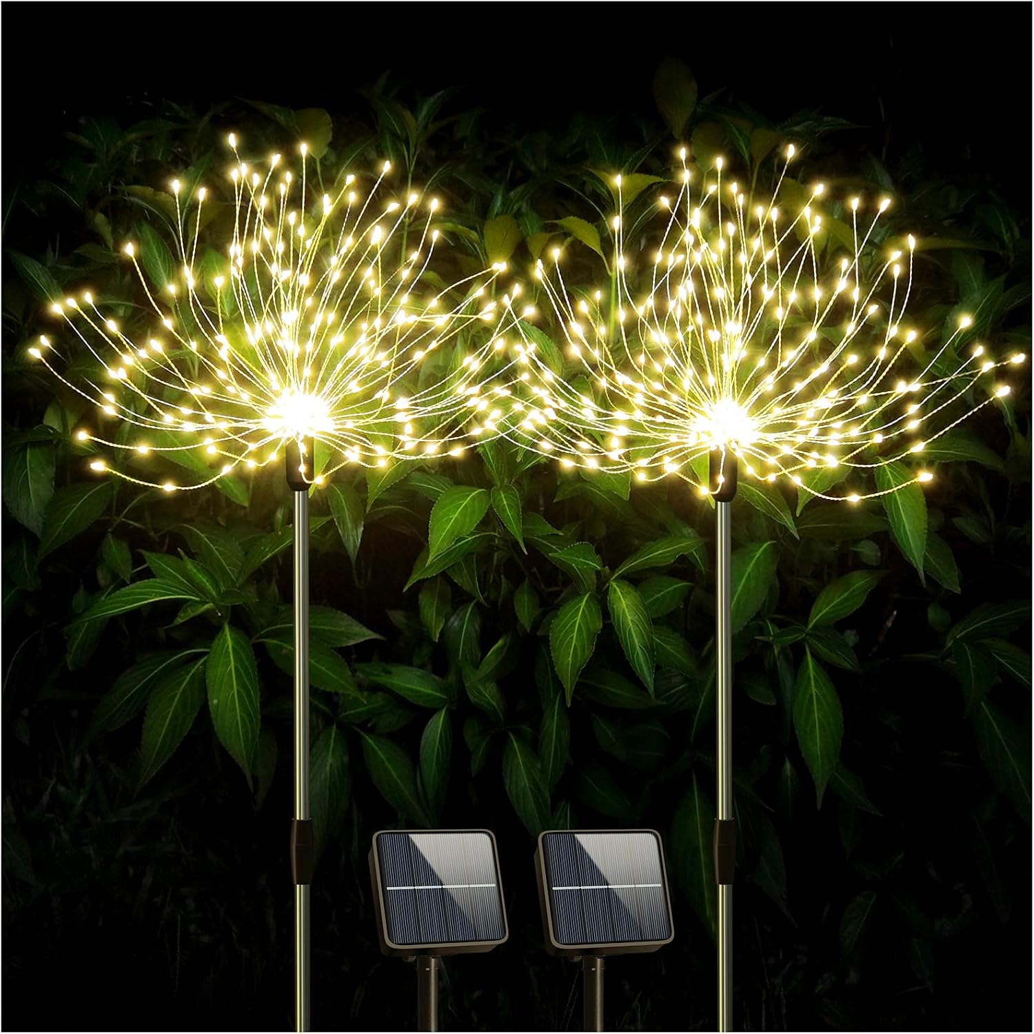 DenicMic Solar Firework Lights Outdoor 200 LED Solar Powered Garden Decorative Lights 8 Modes Starburst Waterproof for Patio Yard Path Lawn Holiday