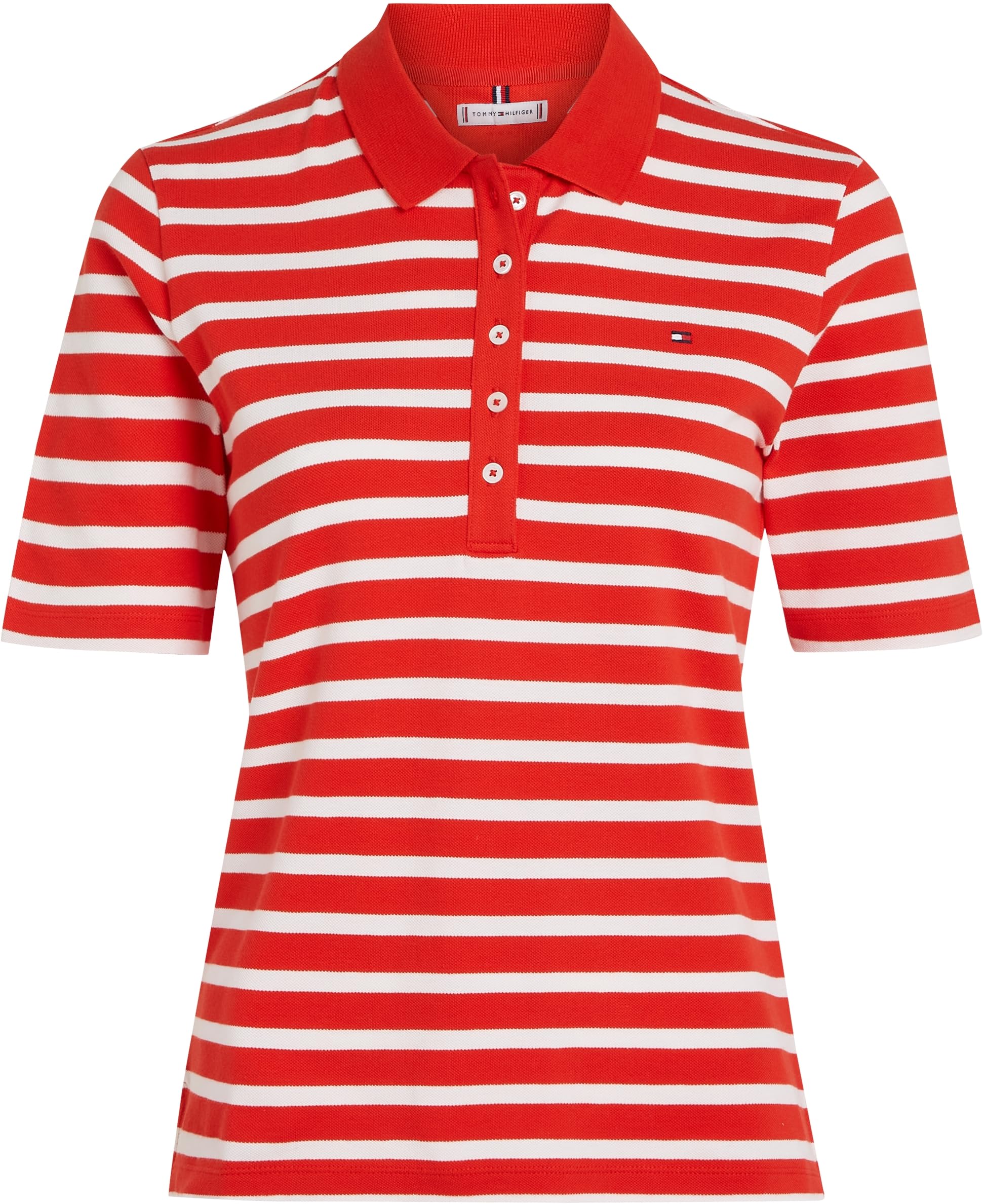 Tommy Hilfiger Polo de Manga Corta para Mujer 1985 Pique Stripe Regular Fit
