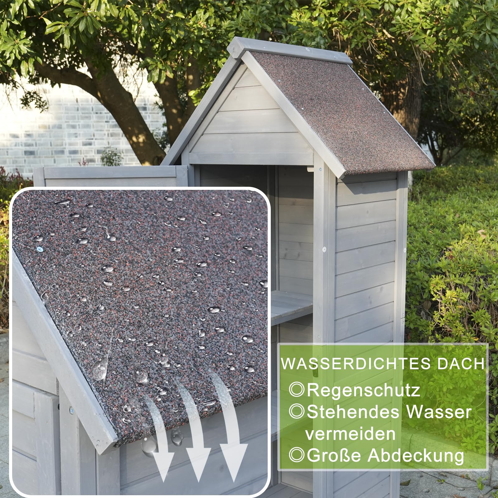 Armoire de jardin d'extérieur grise à 3 étagères, ferrures de porte de haute qualité, toit en asphalte