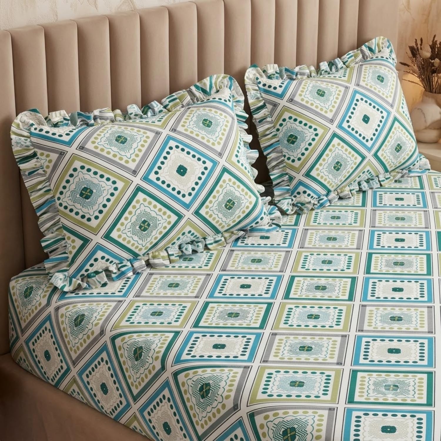 Boho Fitted Bedsheet - Yellow Abstract Design -31
