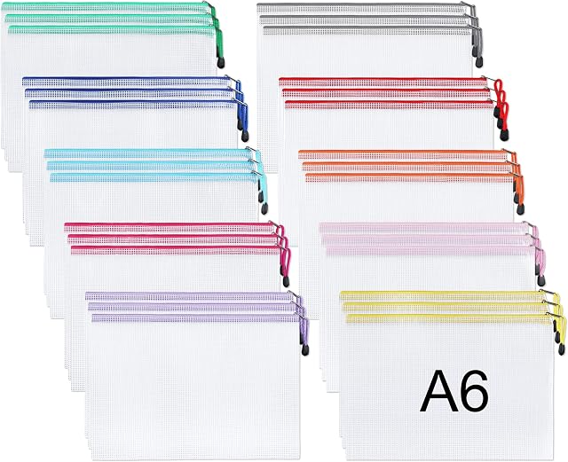 Yoassi 40Pcs A6 Plastic Wallets Zipped Wallets Zip Lock Bags A6 Zip Wallet Mesh Zipper Bags Pouch Document File Folders for School Office Homework Travel