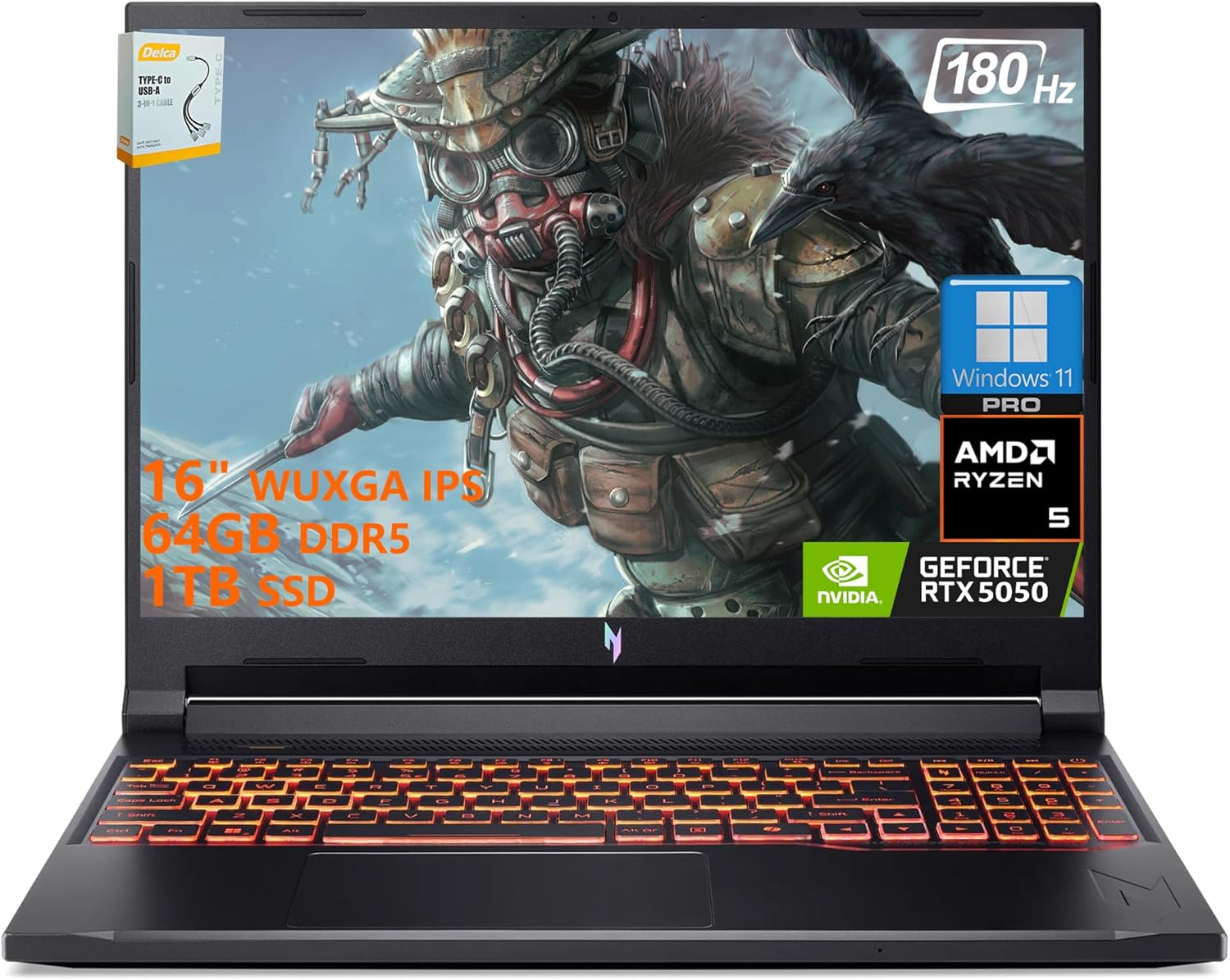 acer Nitro V 16 AI Gaming Laptop | 16" WUXGA IPS 180Hz | AMD 6-Core Ryzen 5 240 | 64GB DDR5 1TB SSD | GeForce RTX 5050 8GB DLSS4 (Up to 440 AI Tops) | Backlit Keyboard Win11 Pro w/DLCA Accessory
