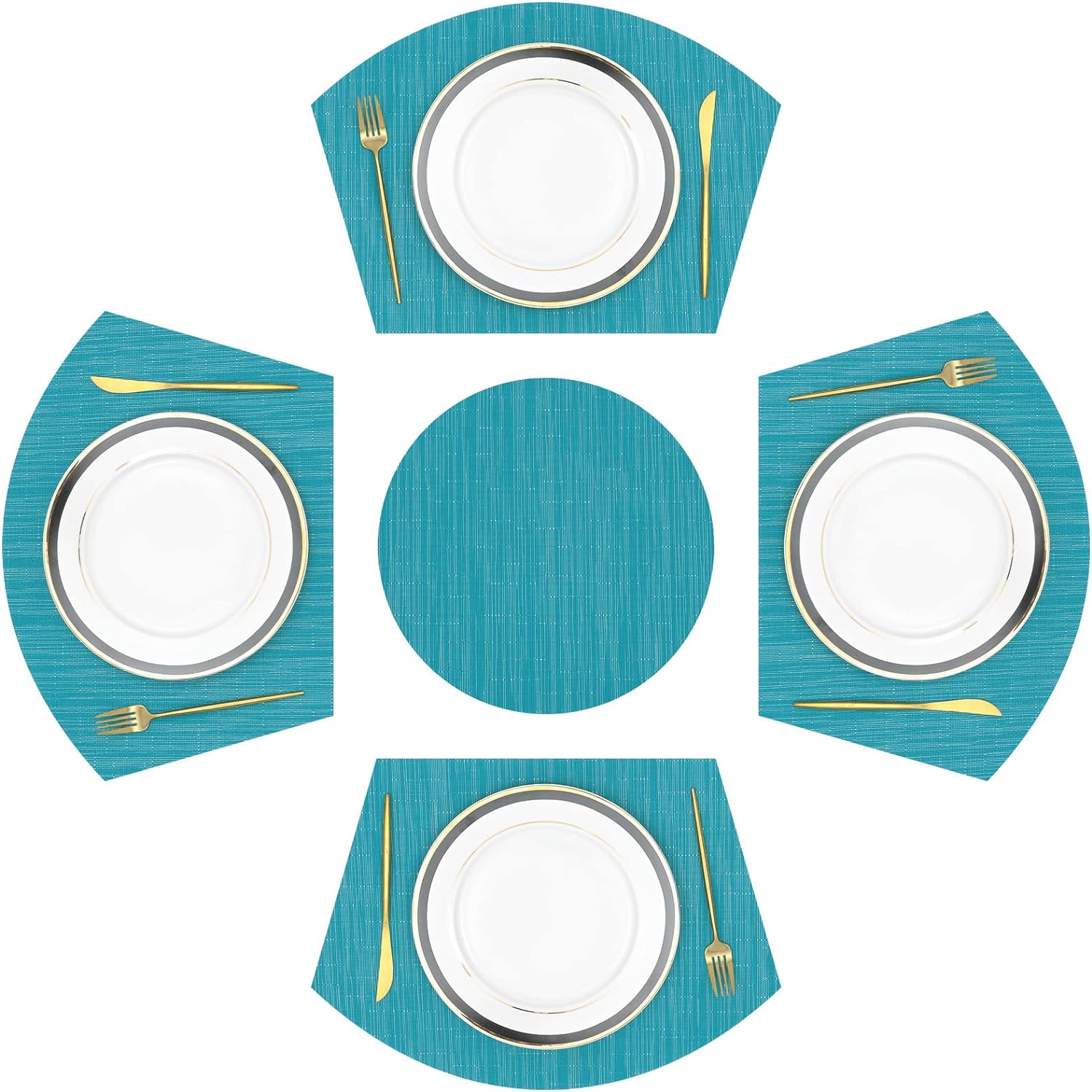 SHACOS Large Size Wedge Placemats with Centerpiece Round Mat Set of 5
