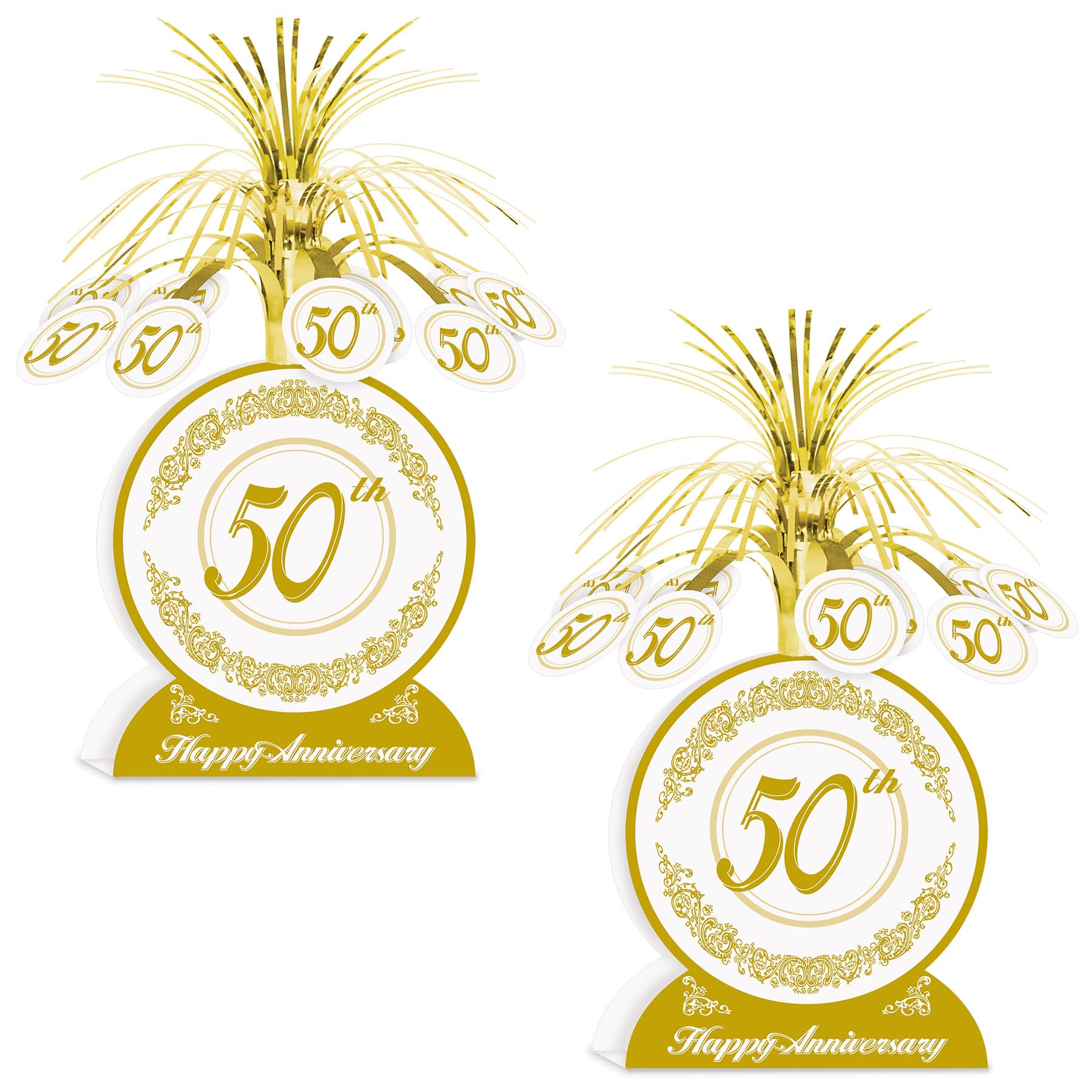 Centre de table pour 50e anniversaire de mariage déco de fête noces d'or blanc 33 cm