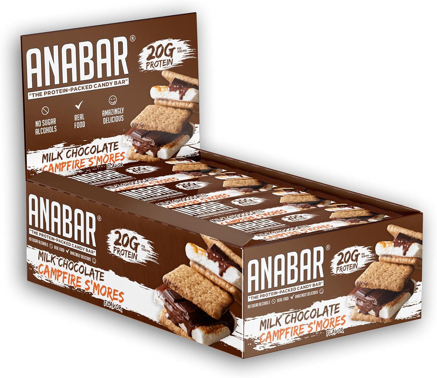 Anabar Protein Bar Milk Chocolate Campfire Smores, Box of 12 Bars