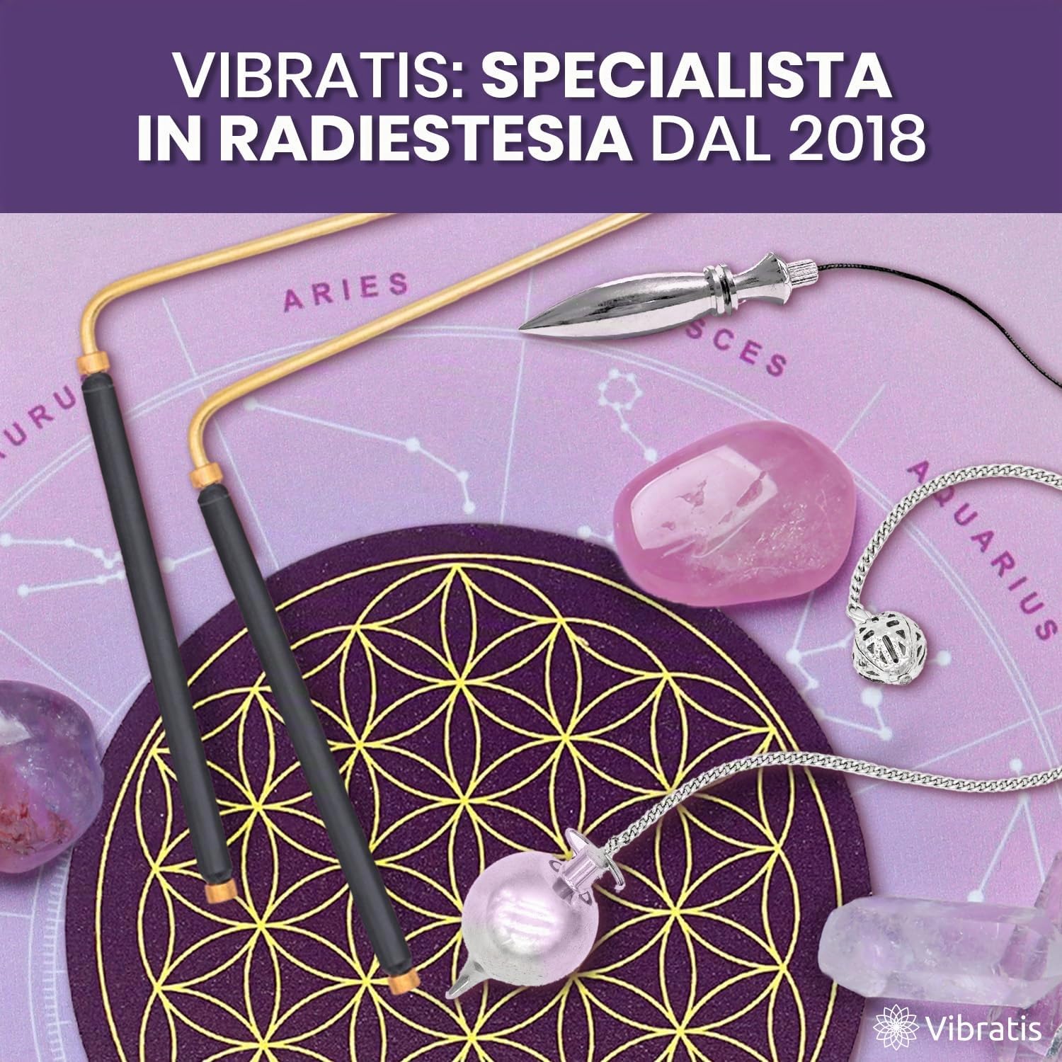 Vibratis Bacchette da Rabdomante Professionali Modello Premium & Pendolo Egizio Divinatorio - Pacchetto Ideale per Iniziare la Radioestesia