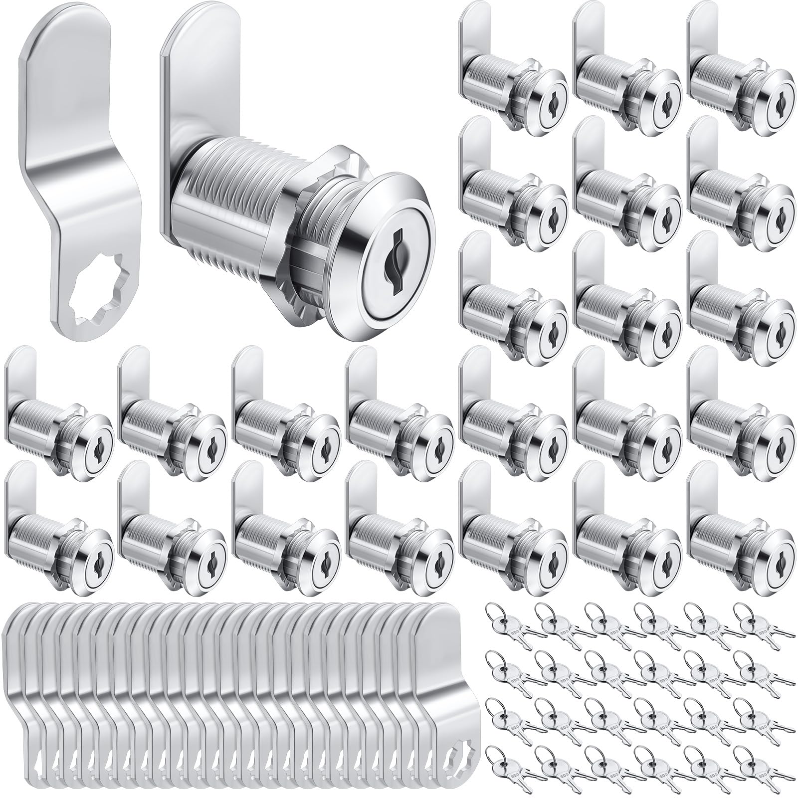 Kenning 24 Sets Cabinet Locks with Keys for Secure Drawer Mailbox RV Storage Box Replacement Lock, Zinc Alloy(1-1/8'' Cylinder Length, 0.9'' Max Panel Thickness)