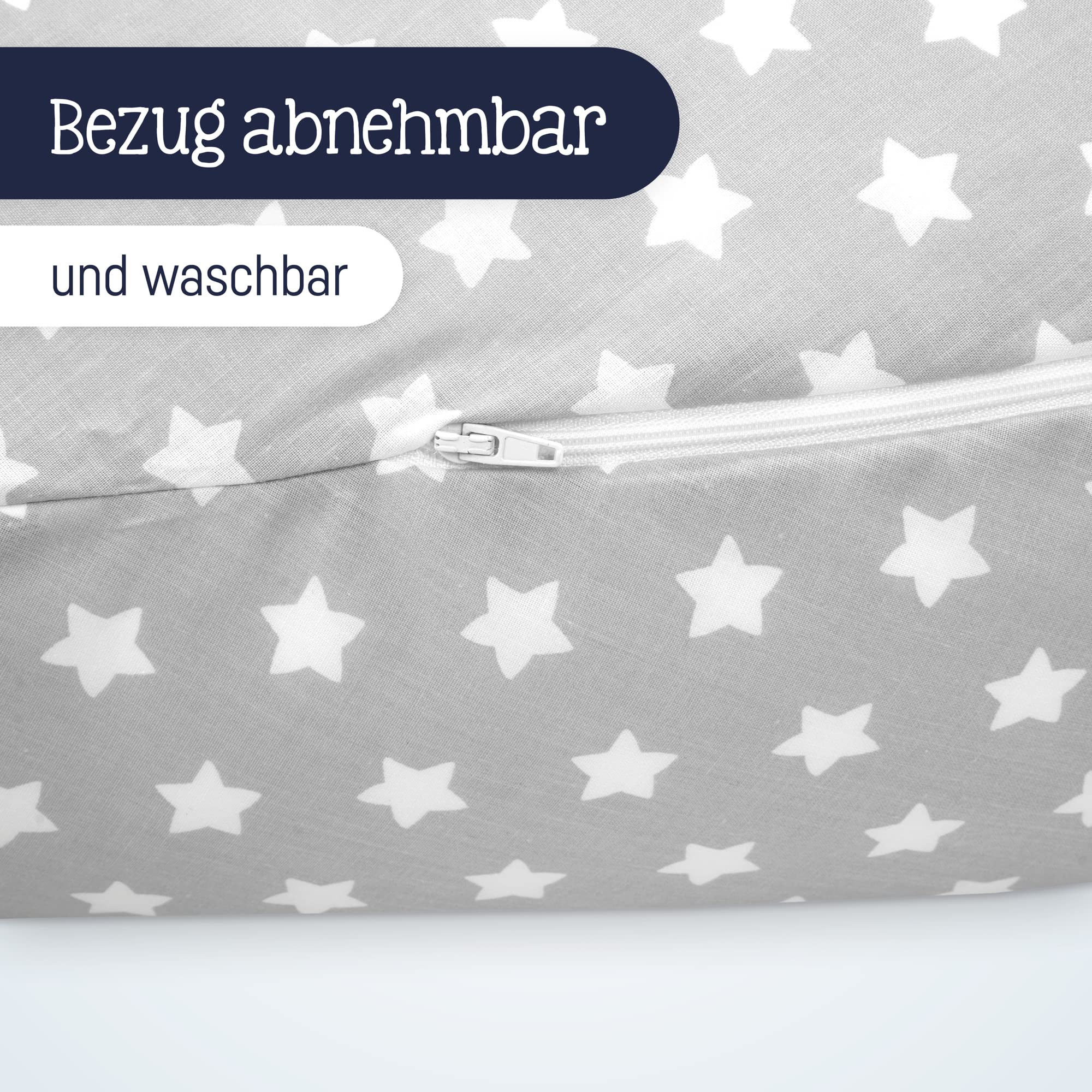 Julius Zöllner Klasyczna poduszka do karmienia ok. 190 cm | wypełnienie 42 litrowe mikrokulki EPS | Made in Germany | poszewka ze 100% bawełny | certyfikat Öko-Tex® Standard 100 | gwiazdy szare