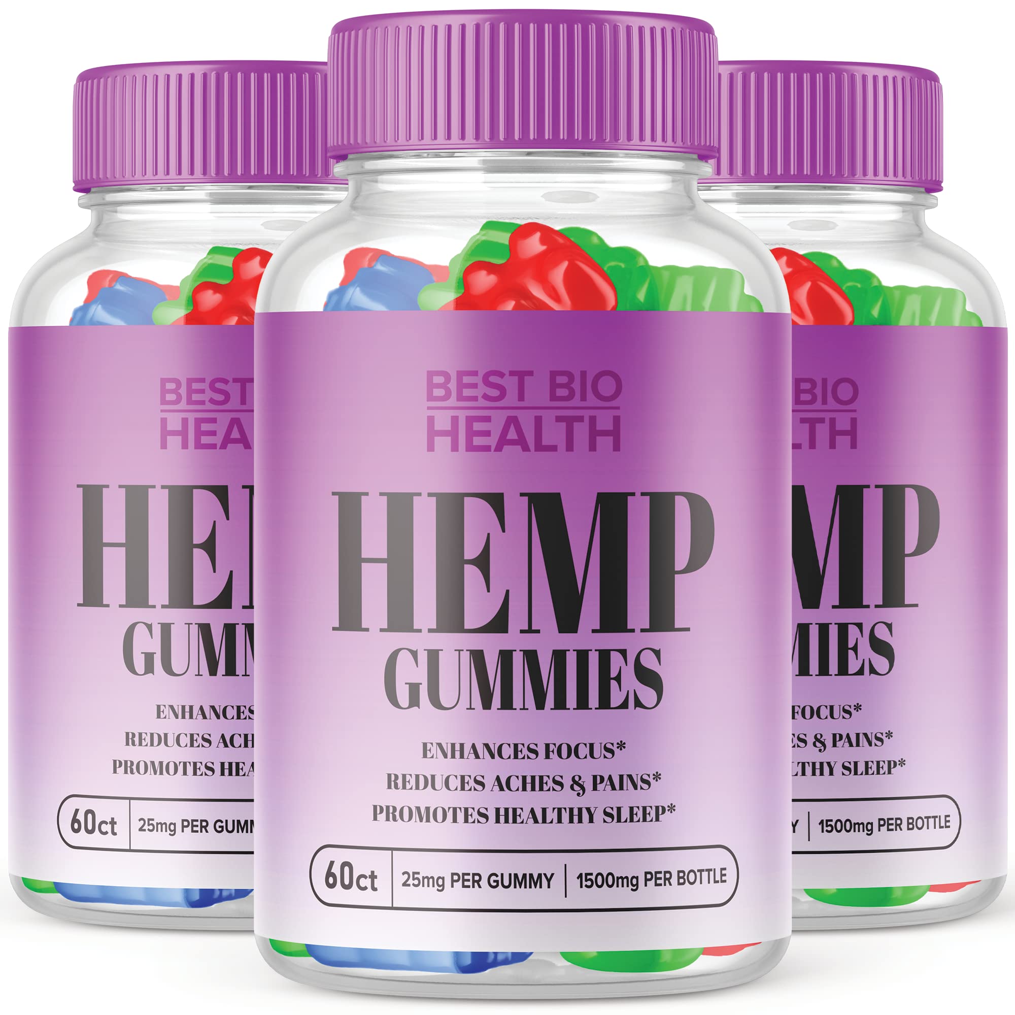 (3 Pack) Best Bio Health Gummies - Official Formula - Best Bio Health Gummy S, Best Bio Health Gummie, Extra Strength, 25mg Per Gummy, 1500mg Per Bottle, Assorted Flavors Great Taste (180 Gummies)