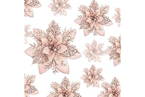 24 Pcs Christmas Glitter Artificial Poinsettia Flowers Xmas Poinsettia Artificial Tree Ornaments