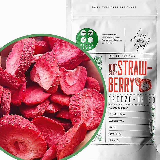 Freeze Dried Strawberry Slices | Raw Natural Premium Freeze Dried Fruit | Freeze Dried Strawberries | Snacking Freeze-Dried Strawberries | Berries from Fresh Frozen Freeze Dry Strawberrys | ZingyZoo