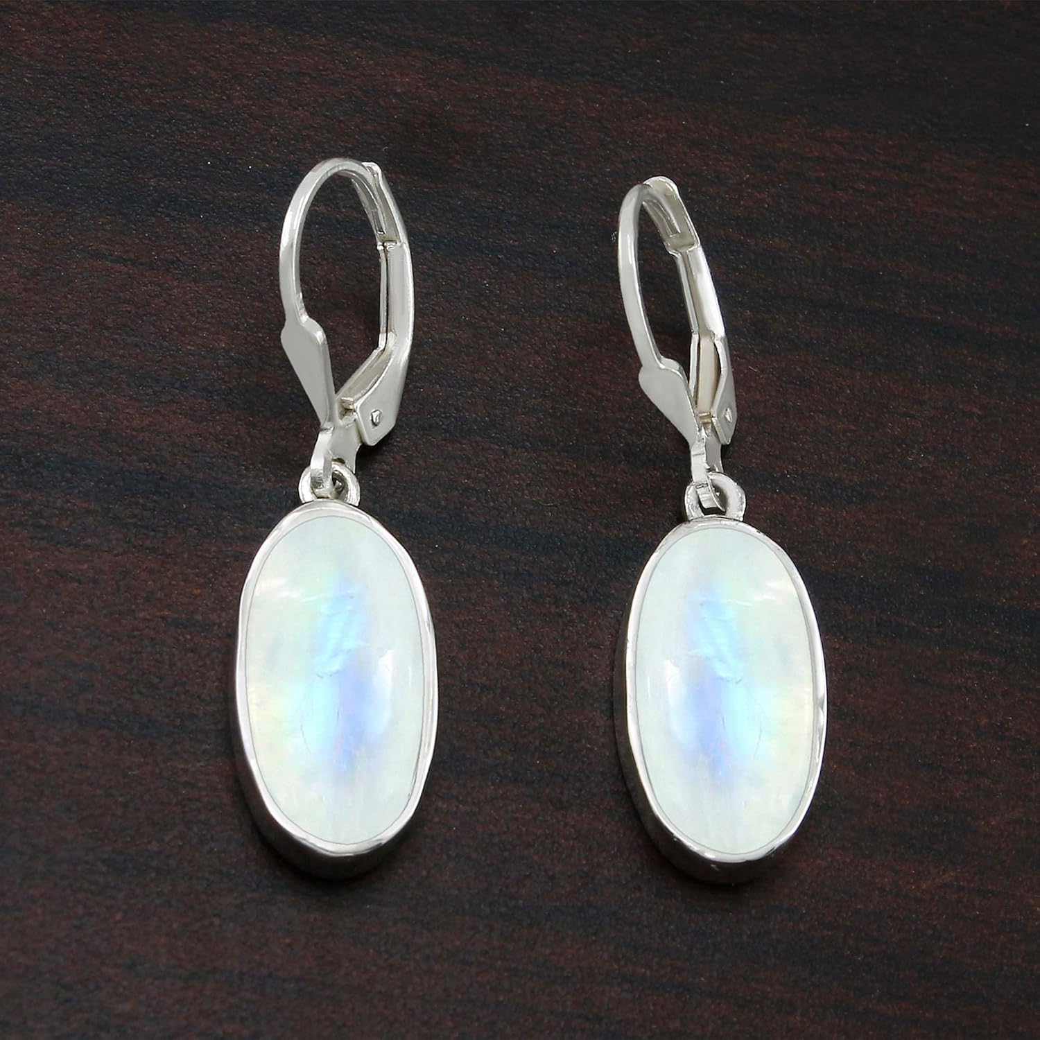 Natural Moonstone/Labradorite/Crystal/Amethyst Oval Gemstone Dangle Earrings - 925 Sterling Silver Plated Birthstone Earrings for Women - Handmade Leverback Jewelry Gifts for Her