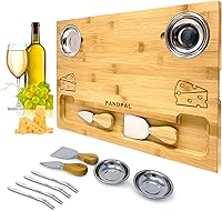 Extra Large Bamboo Cheese Board with Knives, Bowls & Forks - Charcuterie Platter & Cutting Board Set