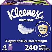 Kleenex Ultra Soft Facial Tissues, 4 Cube Boxes, 60 Tissues per Box, 3-Ply (240 Total), Packaging May Vary