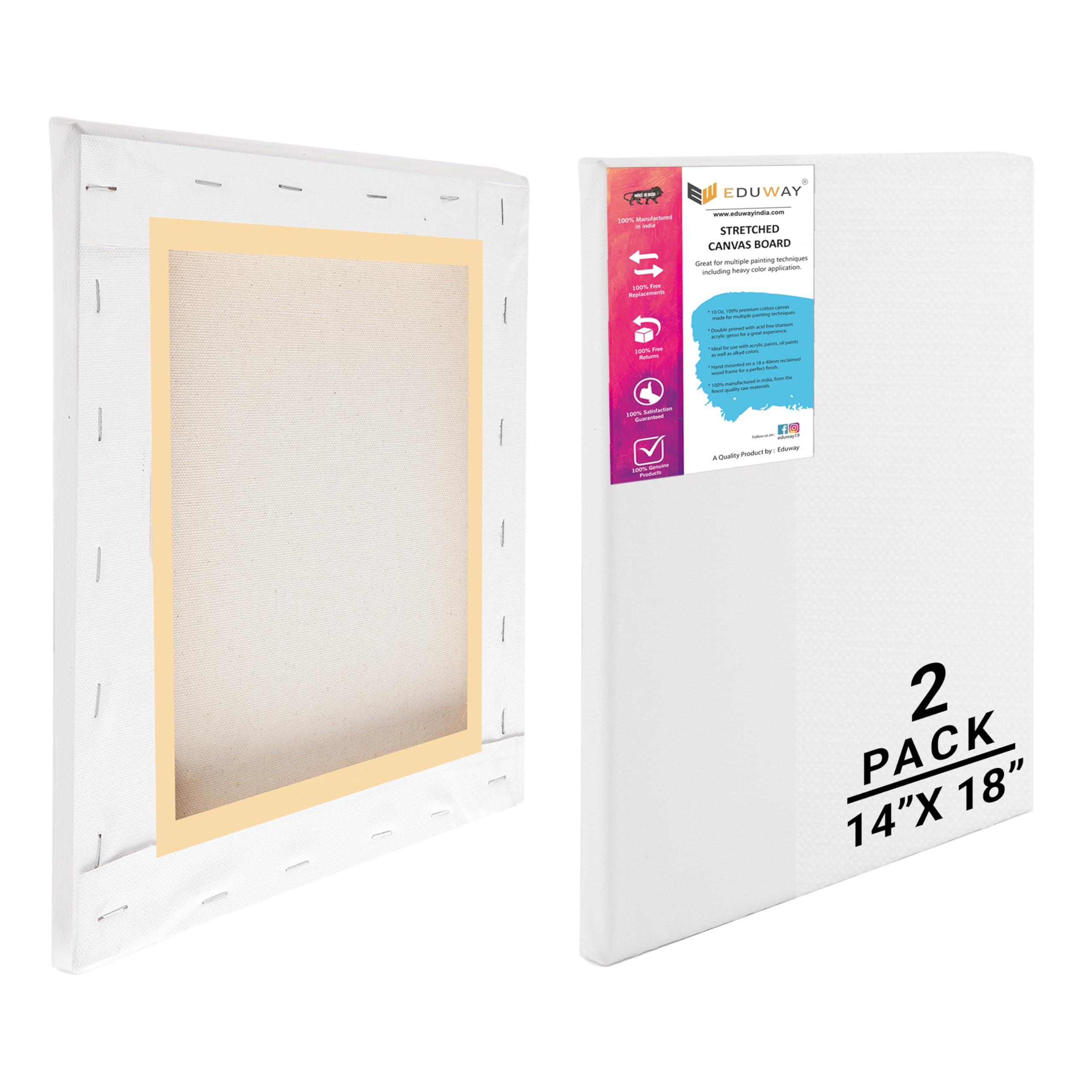 Eduway® Wstępnie rozciągnięte płótno malarskie o wymiarach 35 x 45 cm, średnio ziarniste, 200 ml, z drewnianą ramą, dla początkujących i artystów, nadaje się do akrylu, oleju, farb wodnych - (zestaw 2