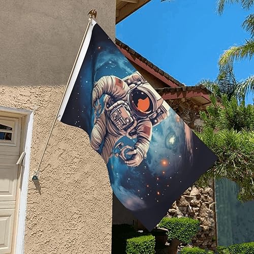 Vista 8 de Flag 3 X 5 Ft Double Sided Astronauta Planet Print Garden Yard Flags Personalized Greeting Banner For Indoor Outdoor Party Home Decor