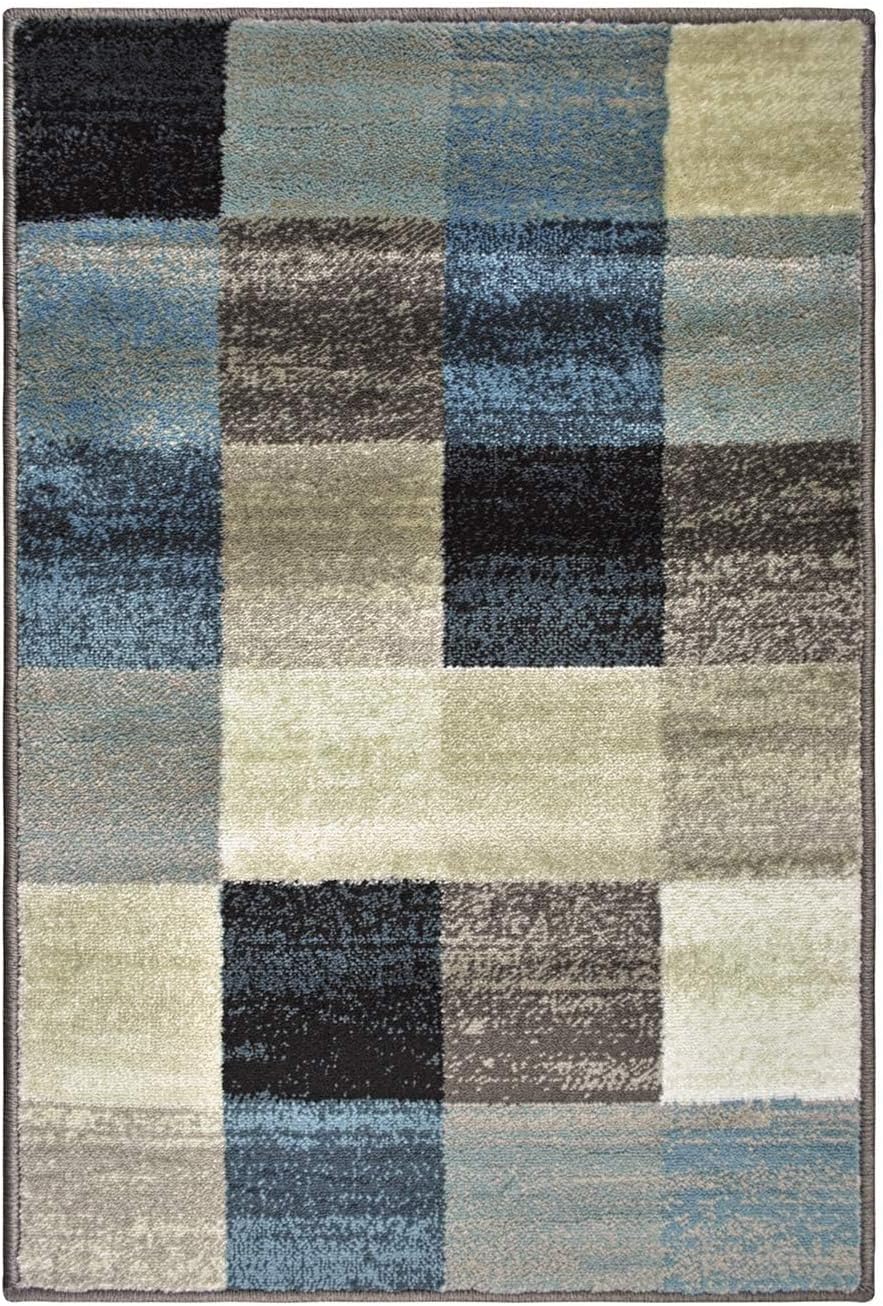 Superior Indoor Area Rug, Jute Backing, Geometric Tile Block Floor Decor for Office, Living Room, Dining, Kitchen Floors, Bedroom, Entryway, Modern Rugs, Rockaway Collection, 4' x 6', Majorica Blue Majolica Blue 4' x 6' (Rectangular)