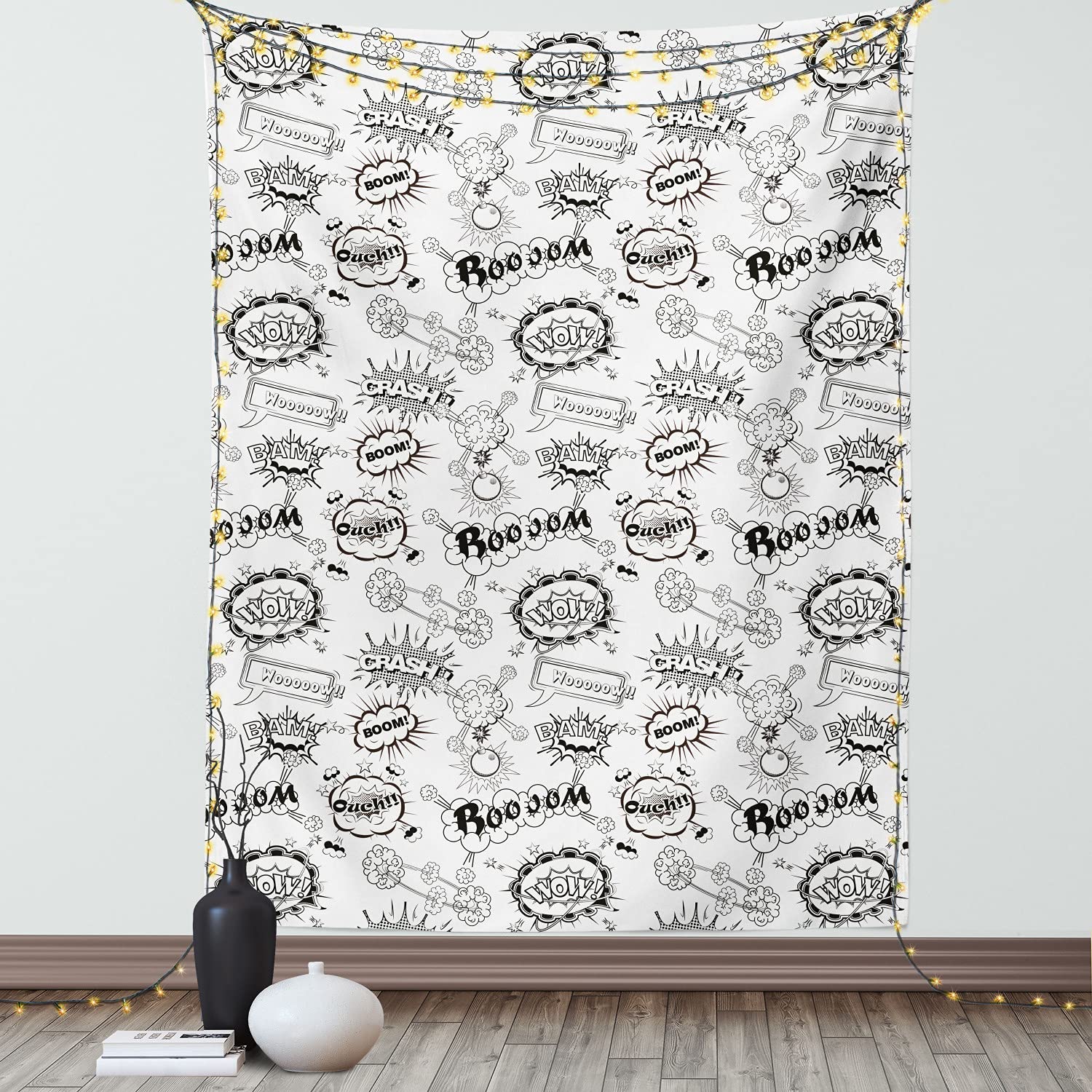 Lunarable Sketch Tapestry, Pattern Comic Book Doodle Speech Bubbles Sound Effects Cloud Pop Art Humor, Wall Hanging for Bedroom Living Room Dorm Decor