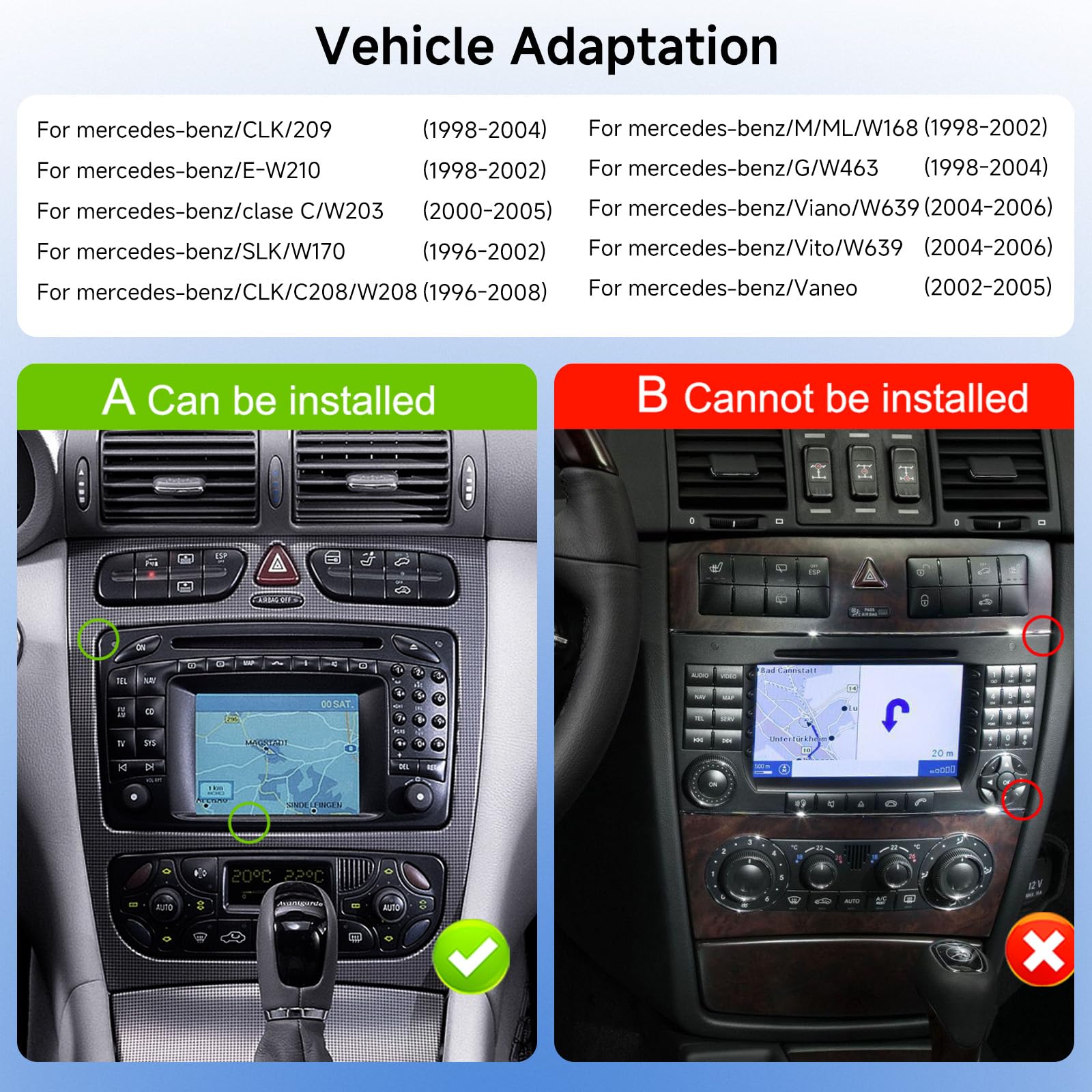 VECHTEL 2G+64G Autoradio pour Mercedes Benz C CLK G Classe W203 W209 W463 Viano Vito avec CarPlay Android Auto sans Fil, Écran Tactile 7 Pouces Autoradio Android 13, GPS WiFi Bluetooth Caméra