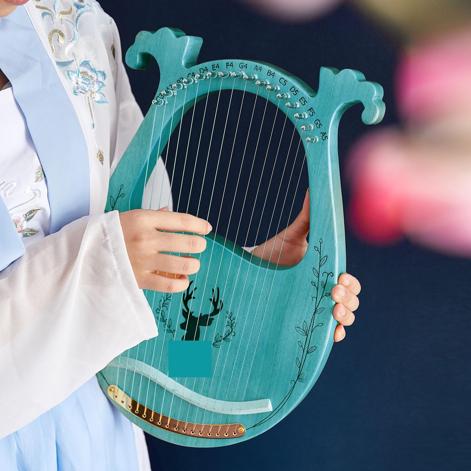 Arpa a lira Strumento a corde for scatola di risonanza for arpa a lira in legno a 16 con chiave for accordatura 3 plettri for strumento a(Blue)