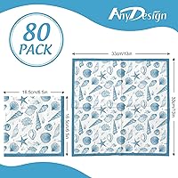 Vista 2 de AnyDesign Paquete de 100 servilletas de papel de concha de mar azul océano playa, servilletas desechables de verano náuticas de almuerzo bajo