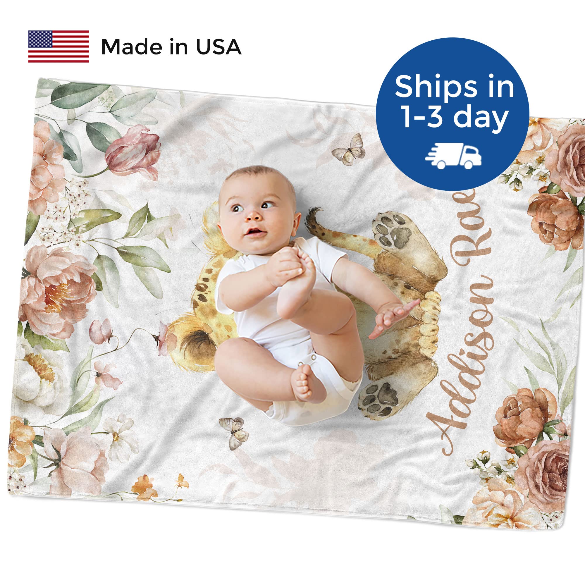 Personalized Baby Blanket With Lion Design - Custom Name Blanket, 30x40 Inches, Ultra Soft Fleece