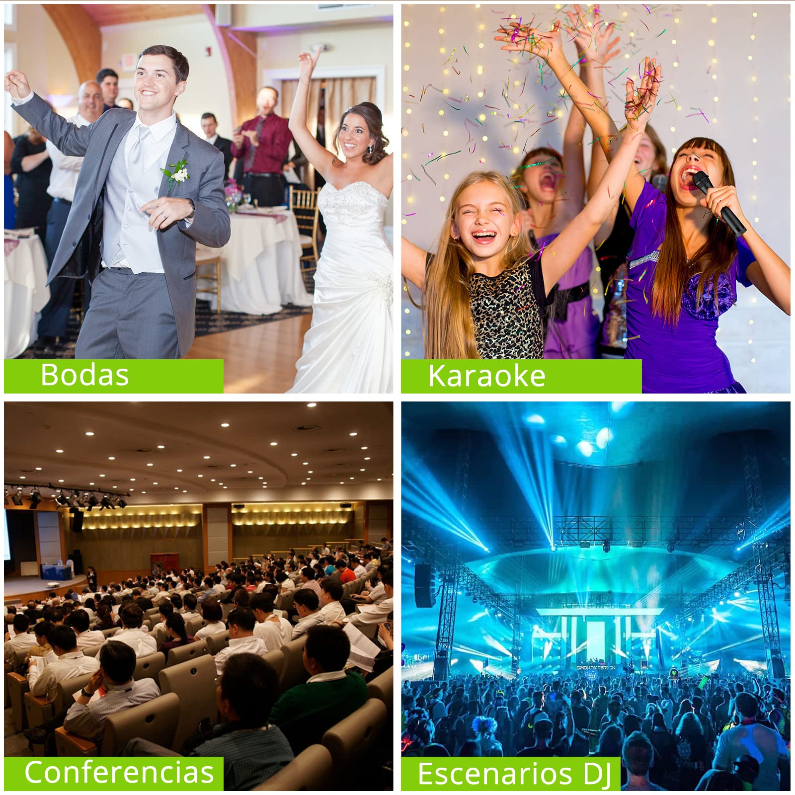 Sistema de Micrófono Inalámbrico Portátil Profesional Bluetooth 4.2 Micrófono Karaoke Dual con Eco Agudos Graves con Receptor Cable de Audio de 6.35 mm/RCA para Reunión Boda Fiesta DJ Iglesia Regalo