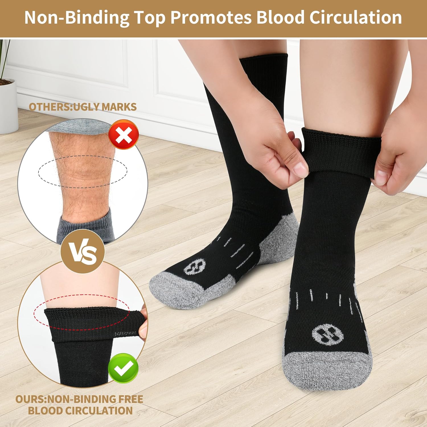 Diabetic Socks for Men,6 Pairs Crew Mens Diabetic Neuropathy Socks for Men Size 9-11/10-13/13-15 - Image 2