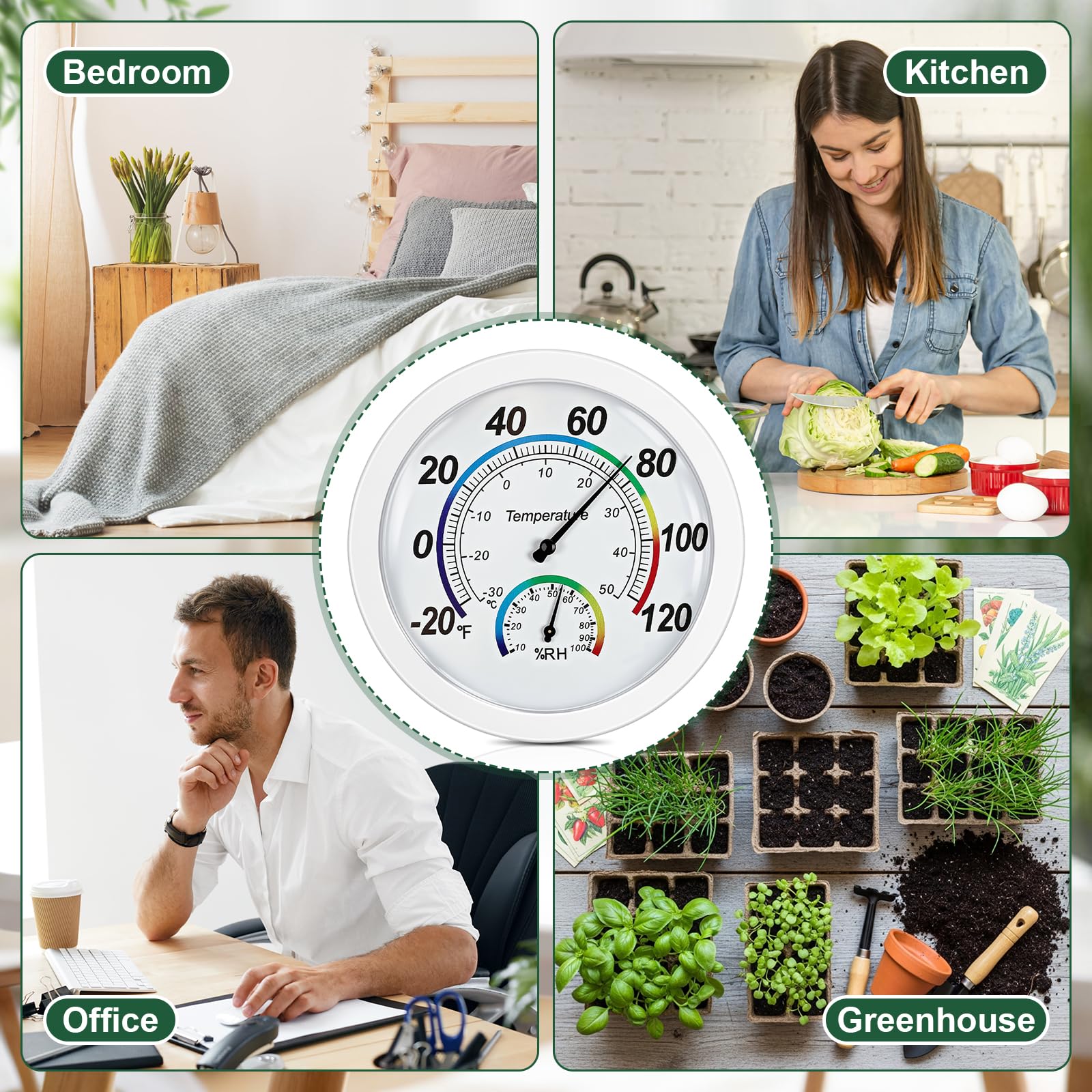 Weewooday 3 termometri 2 in 1 per interni ed esterni, mini igrometro per temperatura e umidità, monitor per casa, ufficio, parete (bianco, 15,2 cm)