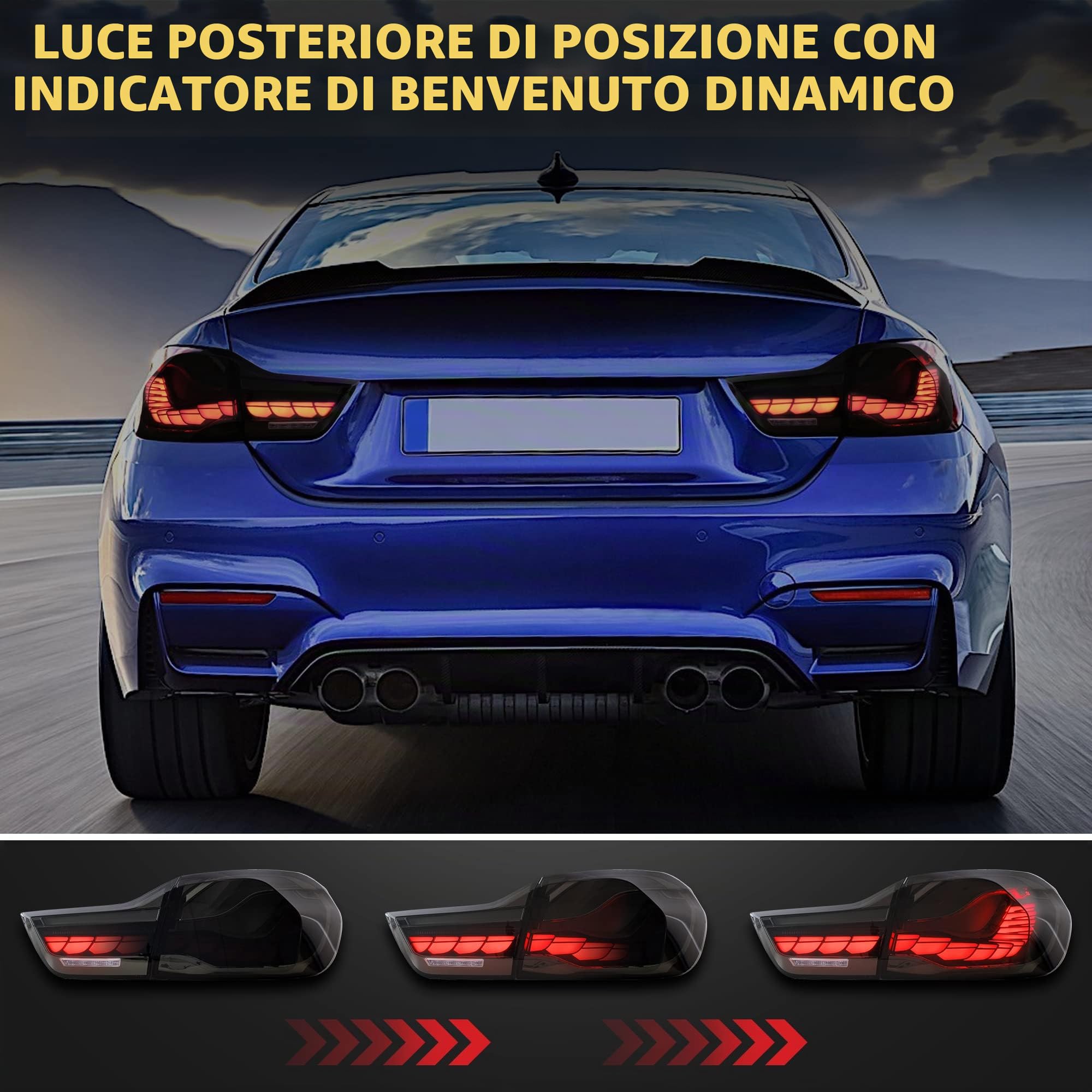 VLAND Fari posteriori LED per M4 GTS F82 F83, Serie 4 F32 F33 F36 Coupé Cabriolet 2014-2020, Con luci diurne dinamiche e indicatori di direzione - Nero
