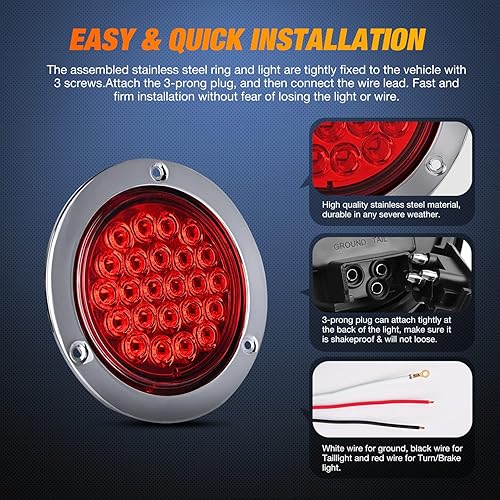 Miniatura 5 de Nilight Luz de faro trasero, redonda, 4 pulgadas, 2 piezas, 24 luces LED, acero inoxidable, bisel cromado, impermeable, luces de reversa para