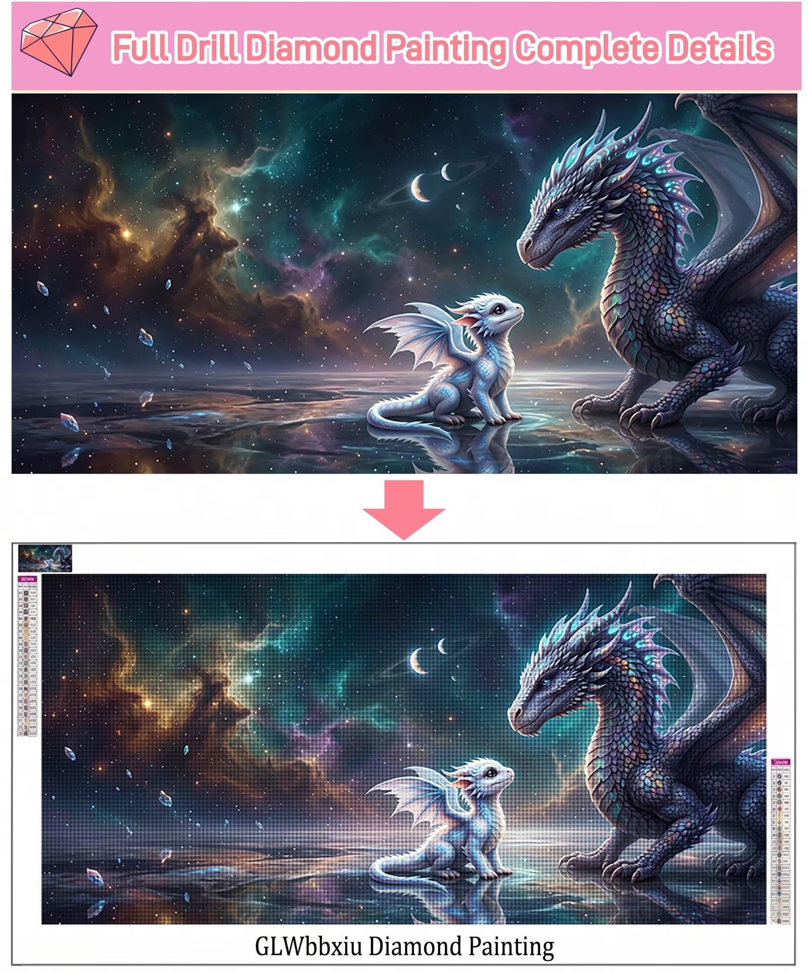 Diamond Painting Kit Completo Drago Diamond Painting Adulti Grande XXL Cielo stellato 5D DIY Passatempo per Adulti Strass Embroidery Diamantini per Home Wall Room Decor, Regalo Donna 80x160cm, Cod-970
