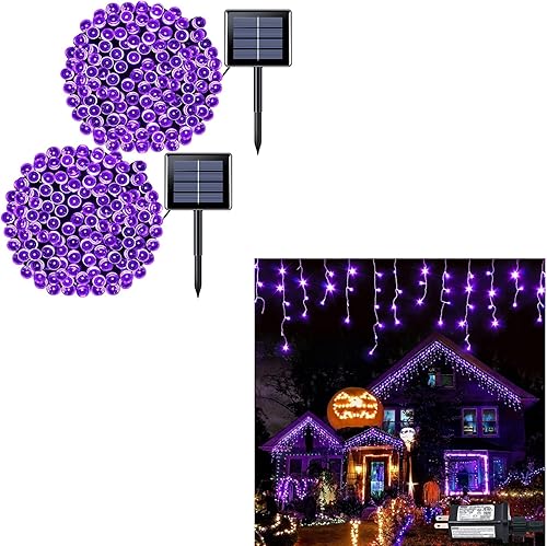 JMEXSUSS Paquete de 2 tiras de 200 luces solares 400 luces LED de carámbano enchufables