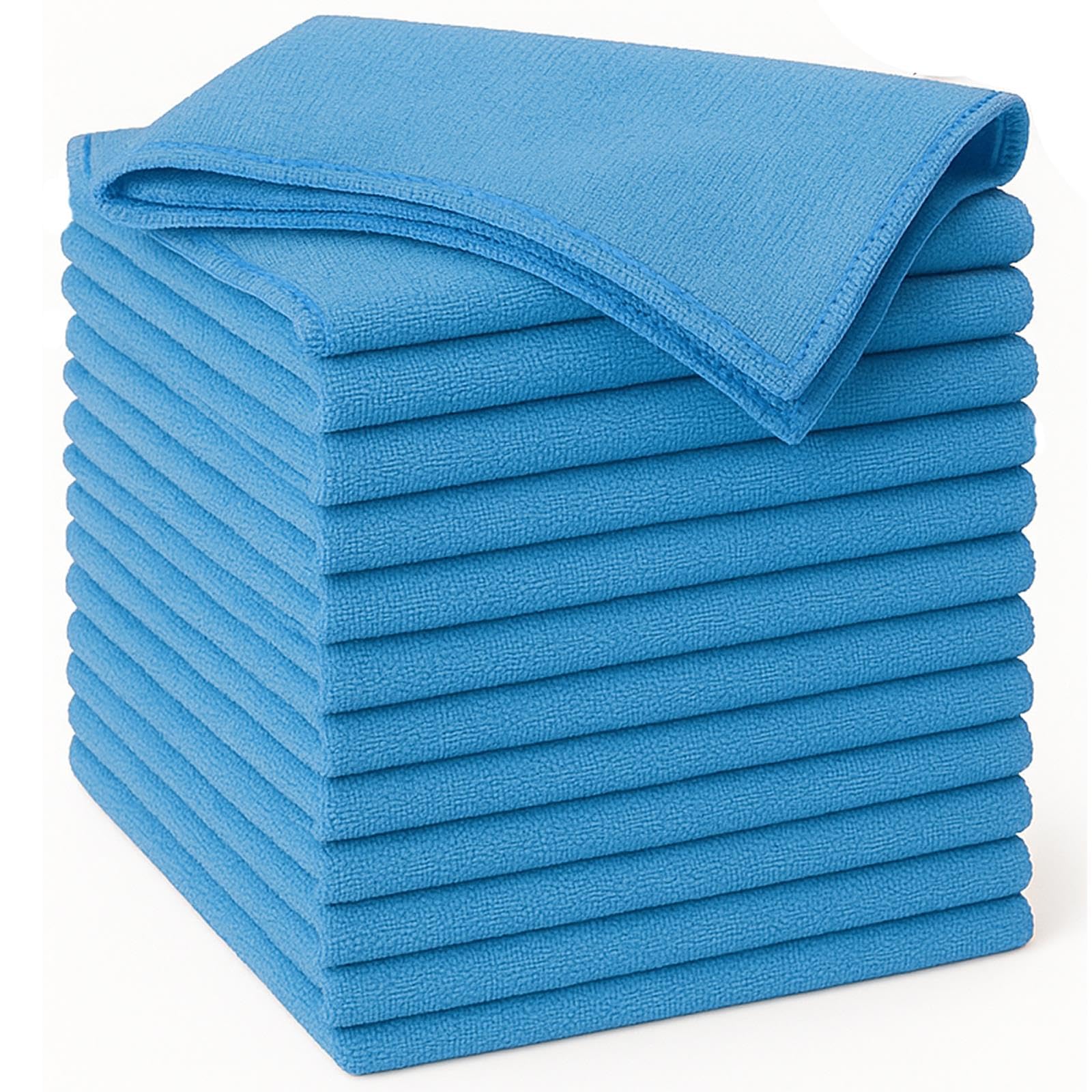 True Face Microfibre Cloth 12 Pack All-Purpose Cleaning Cloths for Cars, House, Kitchen, Windows, Soft & Absorbent Lint Free Streak Sky Blue - 12 PK 32cm x 32cm