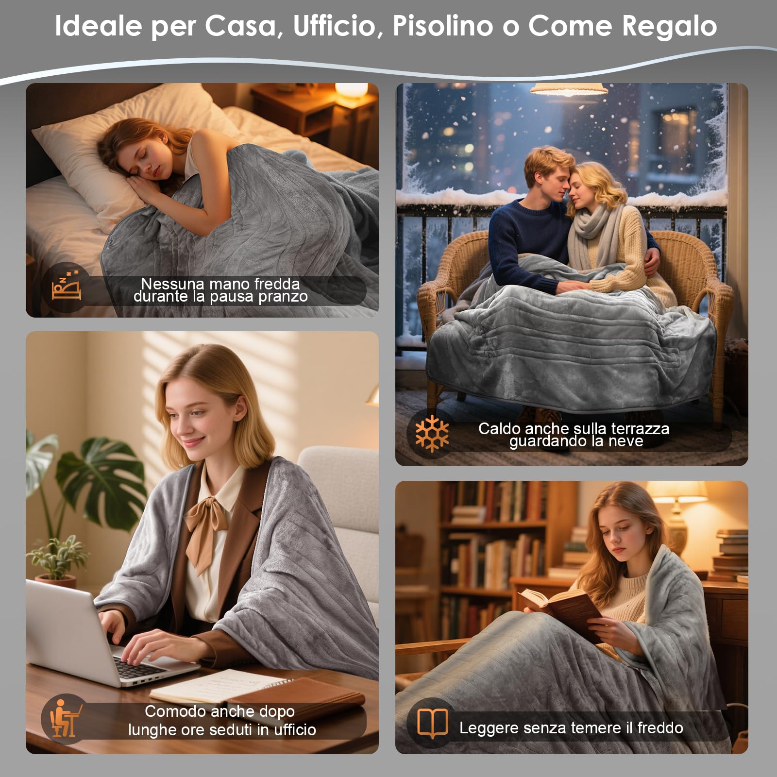 Coperta Termica 180x130 cm in Flanella, Coperta Riscaldante Elettrica con 9 Livelli & Timer 1-10H, Lavabile, Riscaldamento Rapido 150W, Morbida e Confortevole per 1-2 Persone Flanella soffice