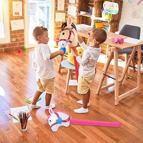 Miniatura 7 de EVERMARKET Caballo inflable, palo de caballo inflable con cabeza de caballo para Navidad, decoración de fiesta de cumpleaños, suministros de