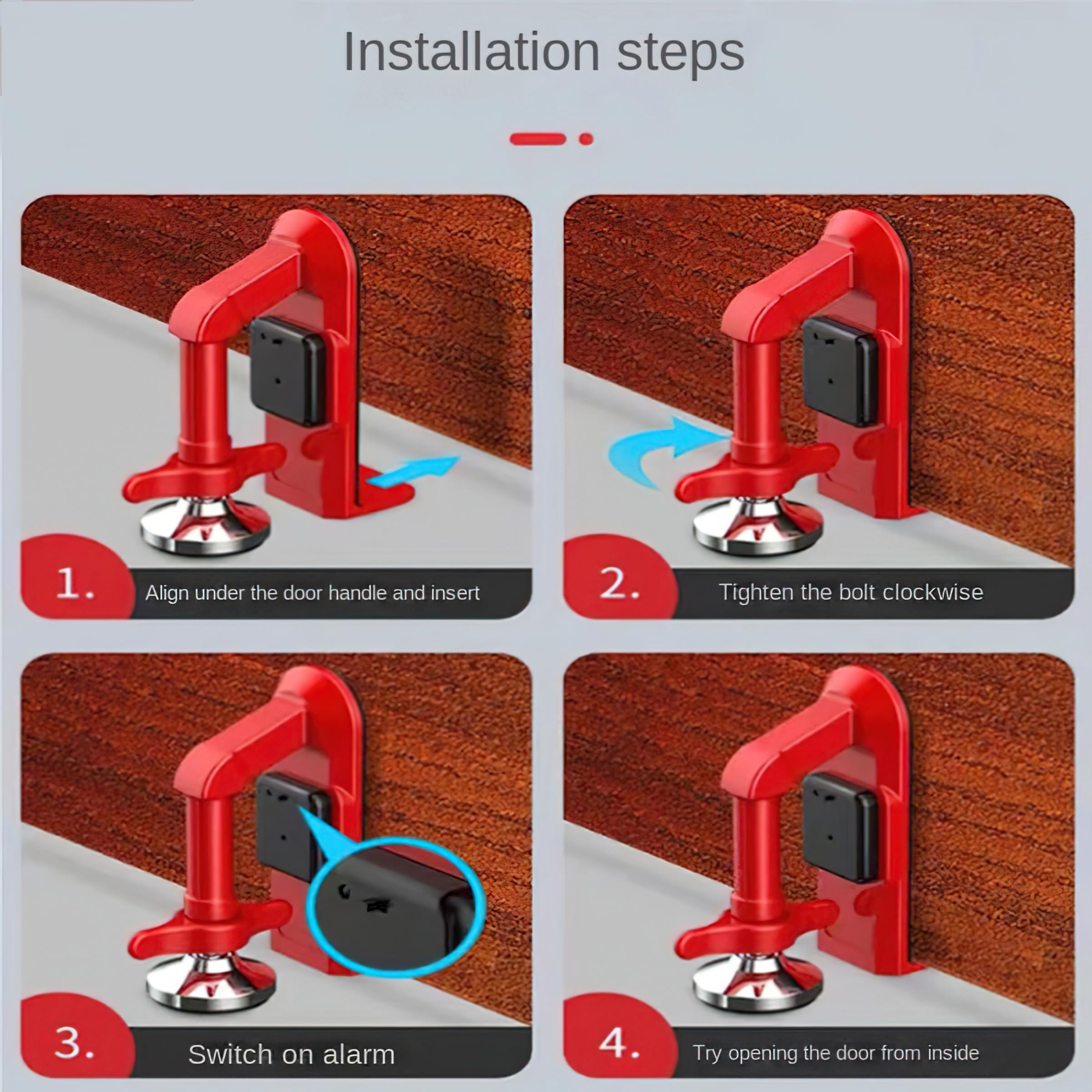 Tope de puerta portátil con alarma para parte inferior de puerta, cuña de alarma de tope de puerta de seguridad para viajes, hogar, casa de apartamentos (alarma)