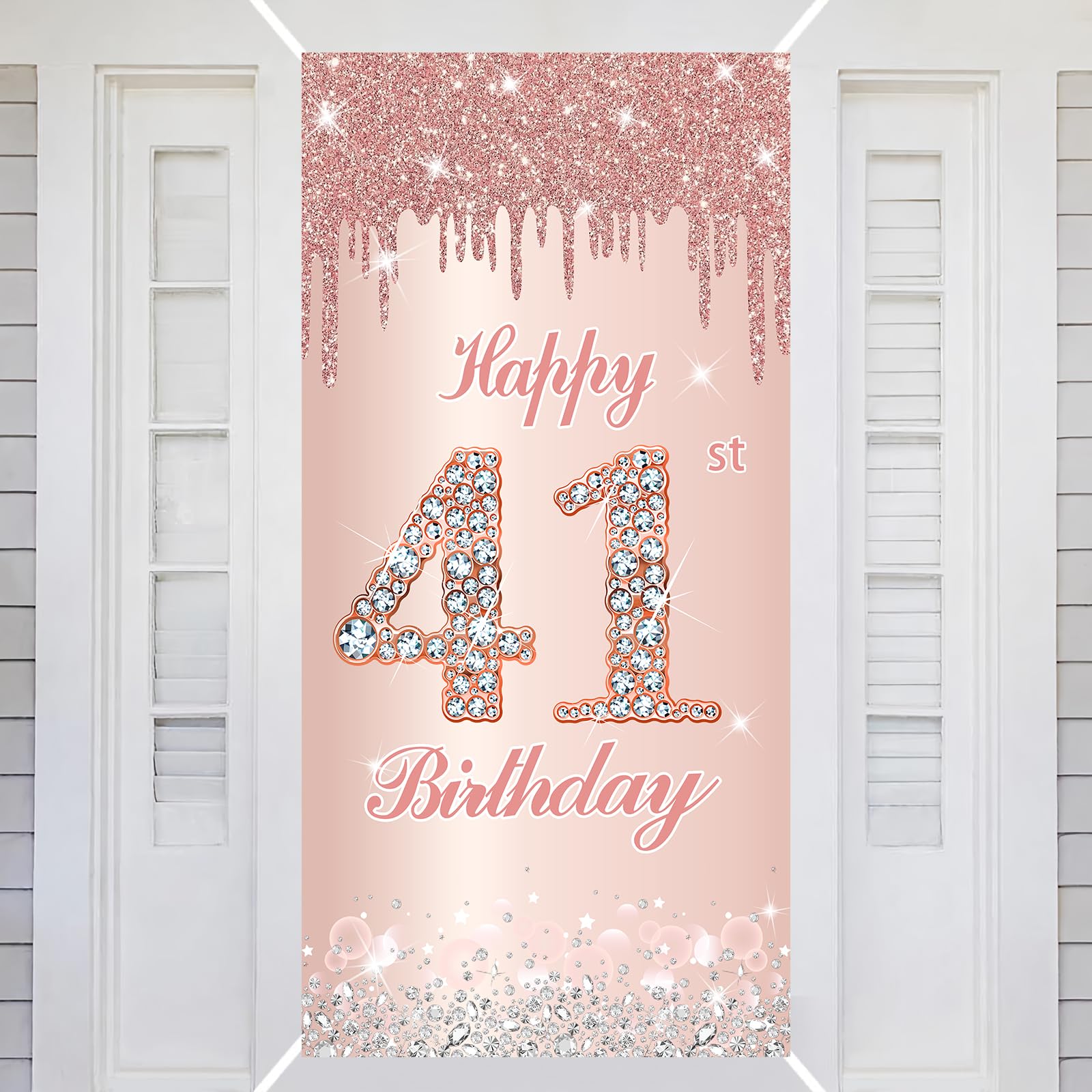 41st Happy Birthday Decorations Door Banner Pink Rose Birthday Banner for Party Backdrop for Women Door Cover Party Decoration Supplies Poster