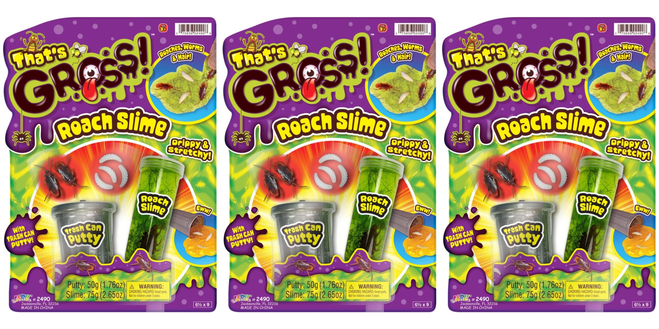 JA-RU Gross Roach Slime Putty Toy (Pack of 1) Trash Can Crystal Putty. Roaches, Worms & Hair Drippy Boogers Slime. Stretchy, Sticky & Icky Halloween Party Favor. Sticky, Sensory 2490-1