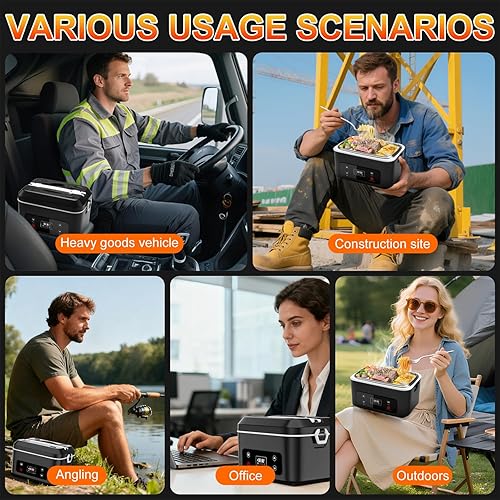 Miniatura 7 de Fiambrera Eléctrica Sin Cables Calentada, Lonchera Calentada Pro 24000mAh, Alimentada por Batería, Calentador de Alimentos Portátil de 1.2L -