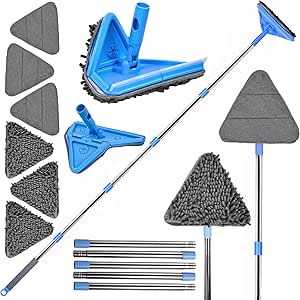 DSV Standard Wall Mop, 77 Inches Long Handle Wall Cleaner, 3-in-1 Wall Cleaner Mop with 3 Microfiber and 3 Chenille Pads, 360° Cleaning Tool for Cleaning Ceiling, Baseboard, Window, Floor