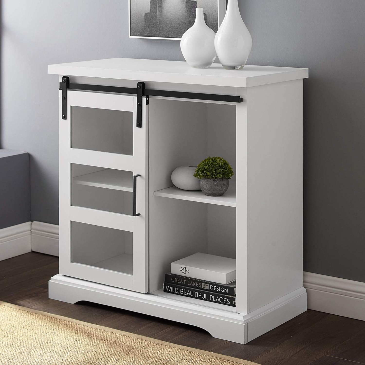 Gеt Pорulаr оƒƒеr Walker Edison Weston Modern Farmhouse Sliding Glass Door Storage Console, 32 Inch, White