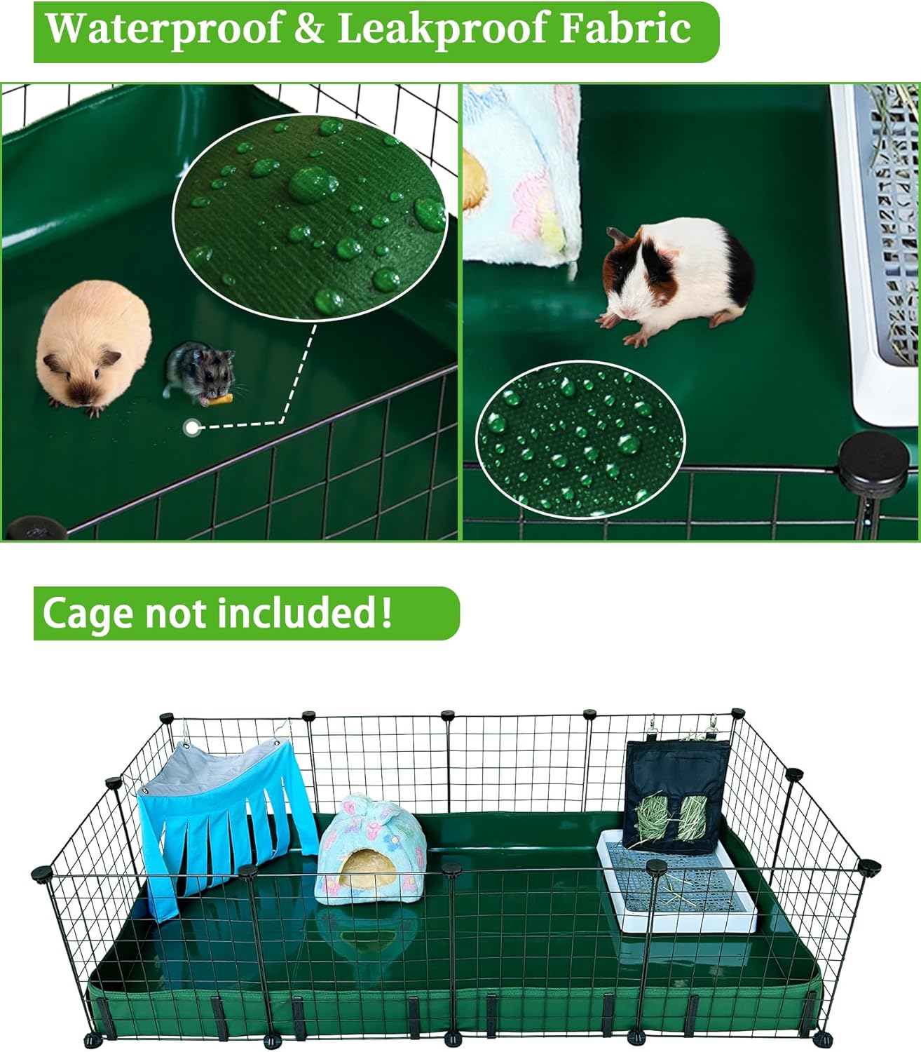 Guinea Pig Cage Liner, for 28"x56" Area Waterproof/Leakproof Base for Guinea Pig Cages. Reusable Bottom for Rabbits Hamsters Hedgehogs and Other Small Animals. Green