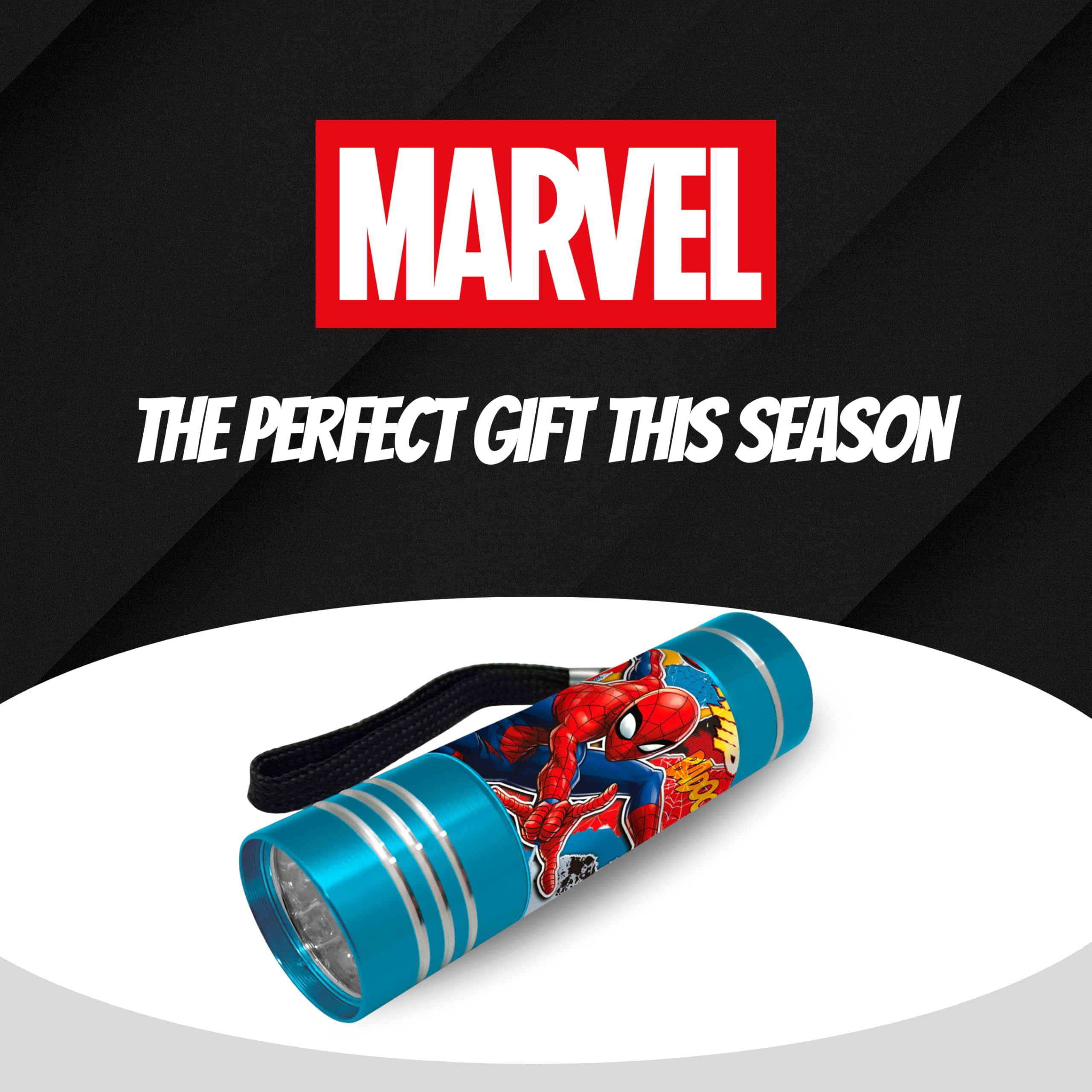 Marvel Spider-Man Mini Torcia, Design Torcia Spider-Man, 9 LED, Include Cinturino da Polso, Regalo per Ragazzi (Blu)