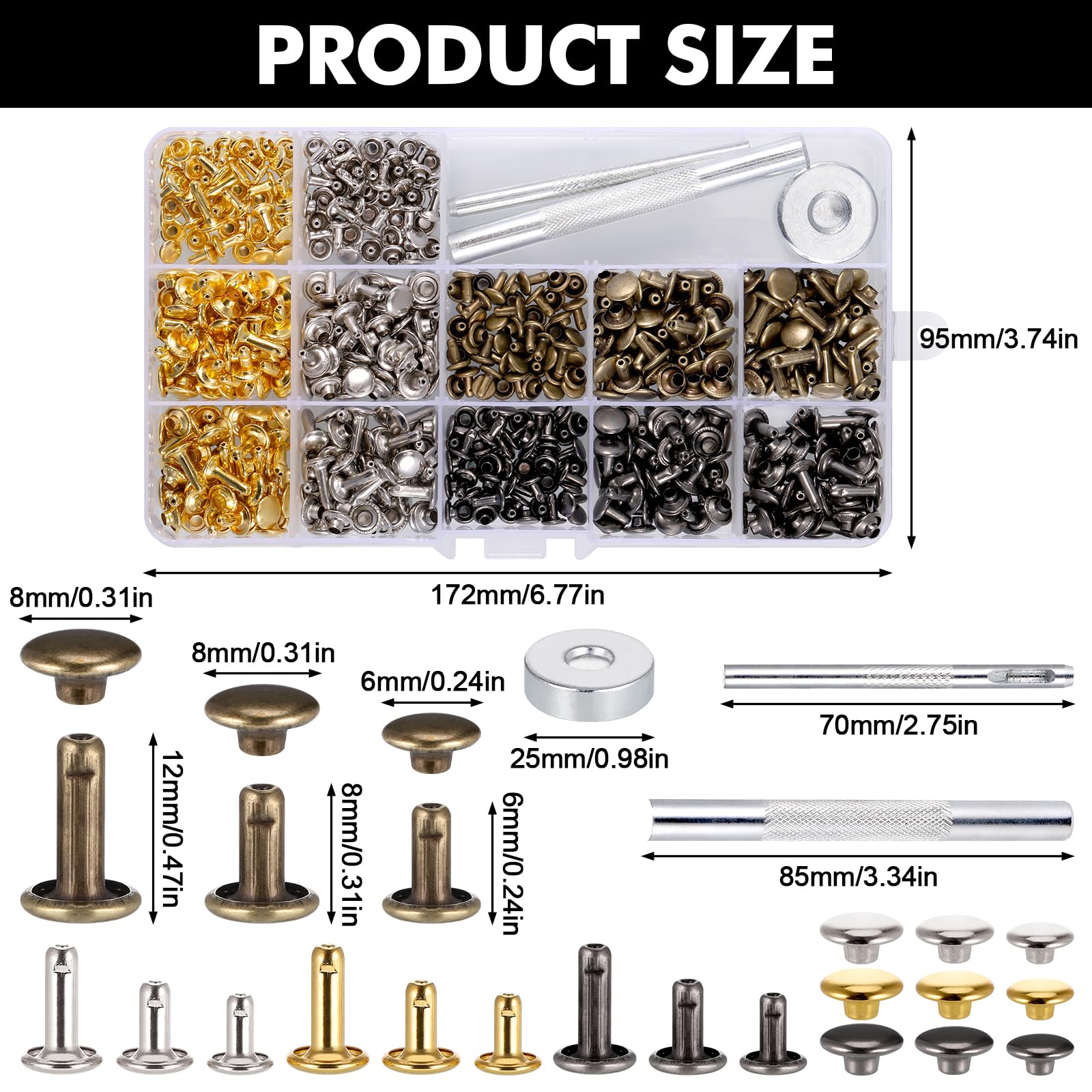 120Set Leder Nieten 8mm Orange - Doppelkappnieten Für Basteln & Reparatur