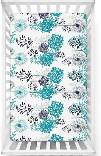 Fitted Cot Crib Sheet | Bed Sheets for Newborn Baby Crib Mattress | Deep Pocket All Round Elastic Fitted Crib Sheet for Baby| Size 132 cm x 71 cm | Crib Sheets – 28″x52″ | Coverlet Blue Floral