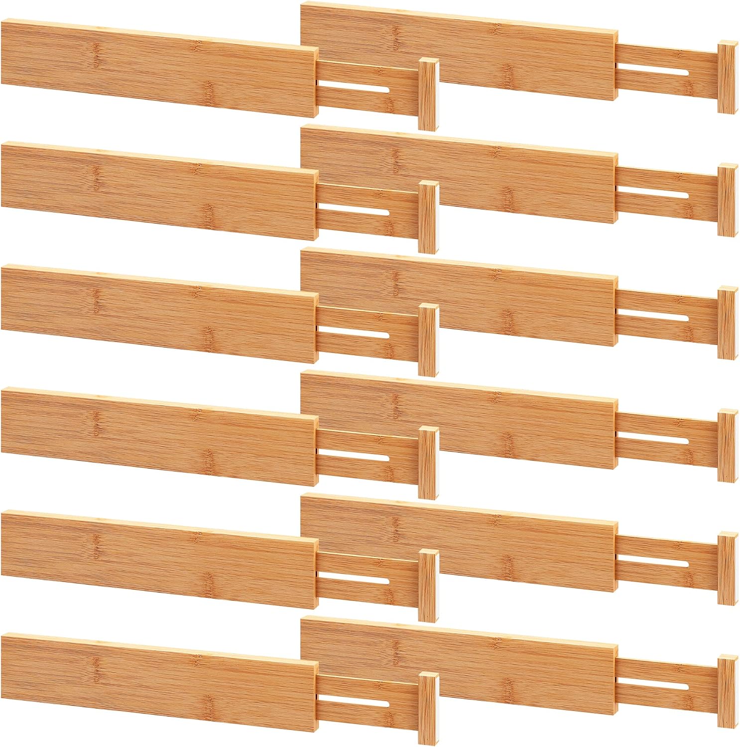 FILWH Bamboo Drawer Dividers Perfect Expandable Wooden Drawer Dividers for Kitchen Spring Loaded Adjustable Drawer Separators (2.4" High, 13"-17") for Bathroom, Bedroom, Dresser & Office(12 Pack)