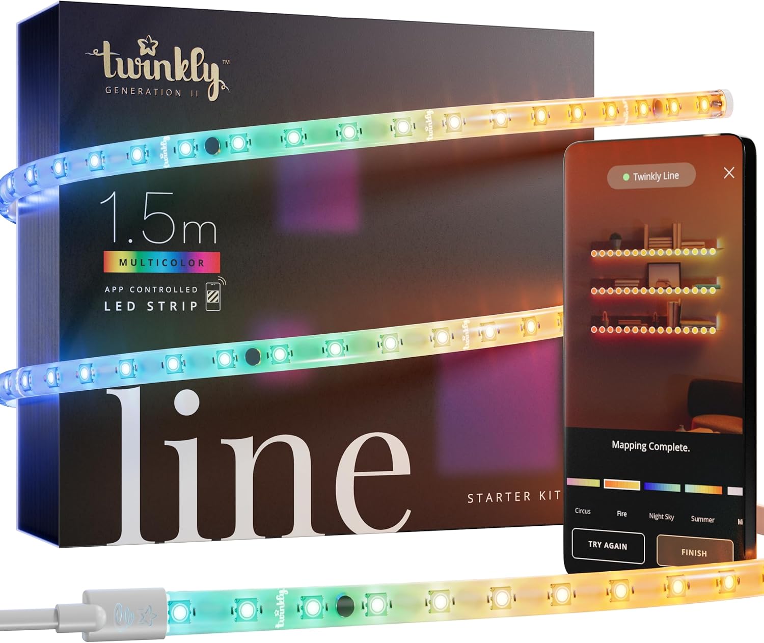 Twinkly Line Starter Equipment 1.5 m, Multicoloured LED Strip, Equipment with Sensible Controller, Appropriate with Alexa and Google Dwelling, Gaming Lights, Over 16 Million Colors, App Management, White Cable